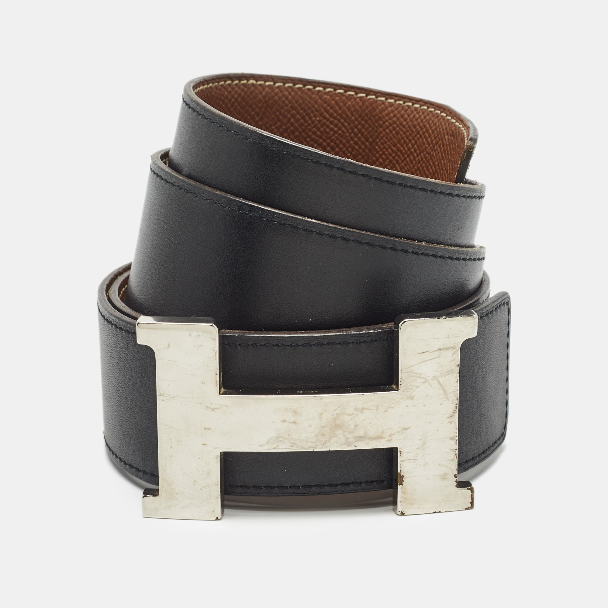 

Hermes Black/Gold Swift and Epsom Leather Constance H Reversible Belt