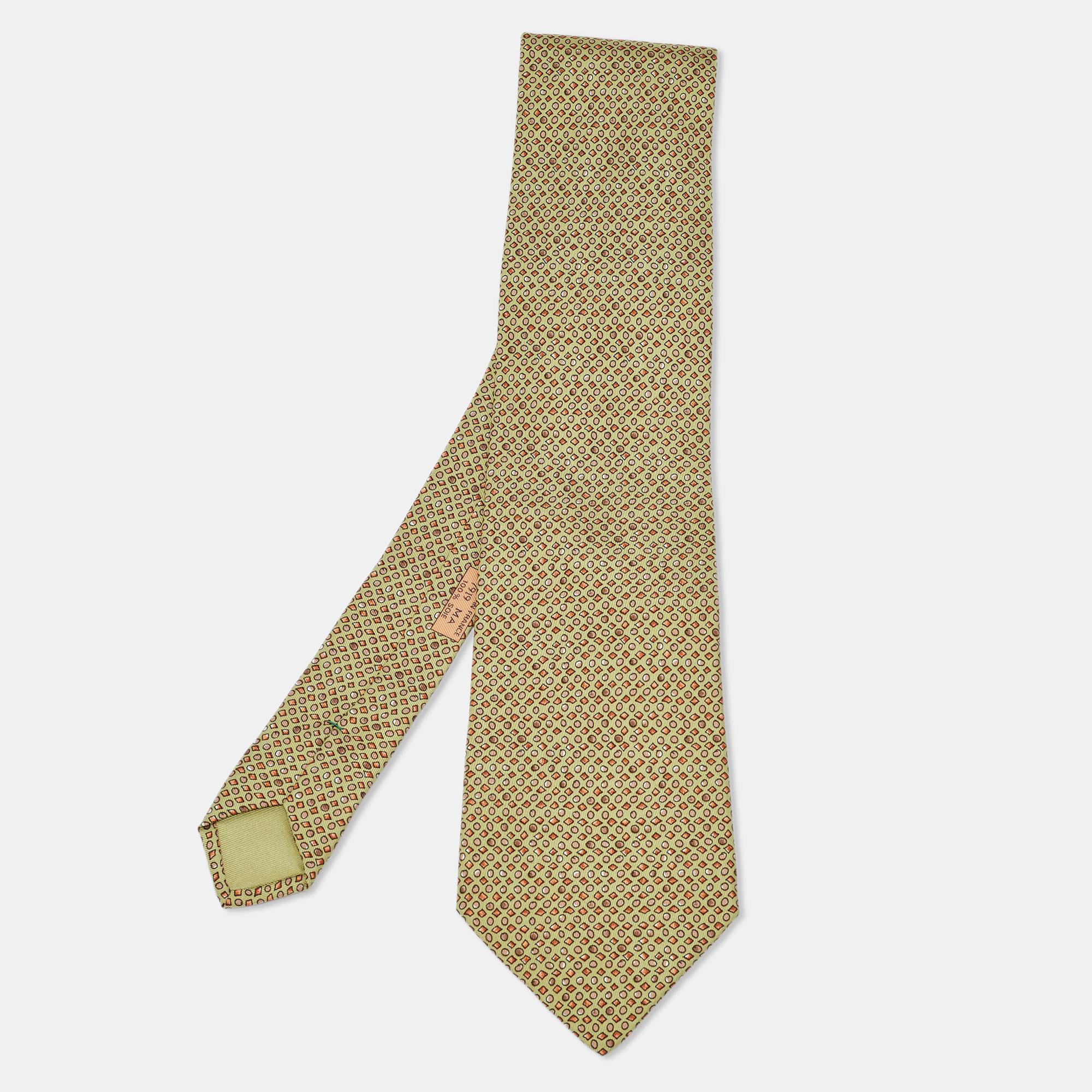 

Hermès Green Geometric Shape Print Silk Traditional Tie