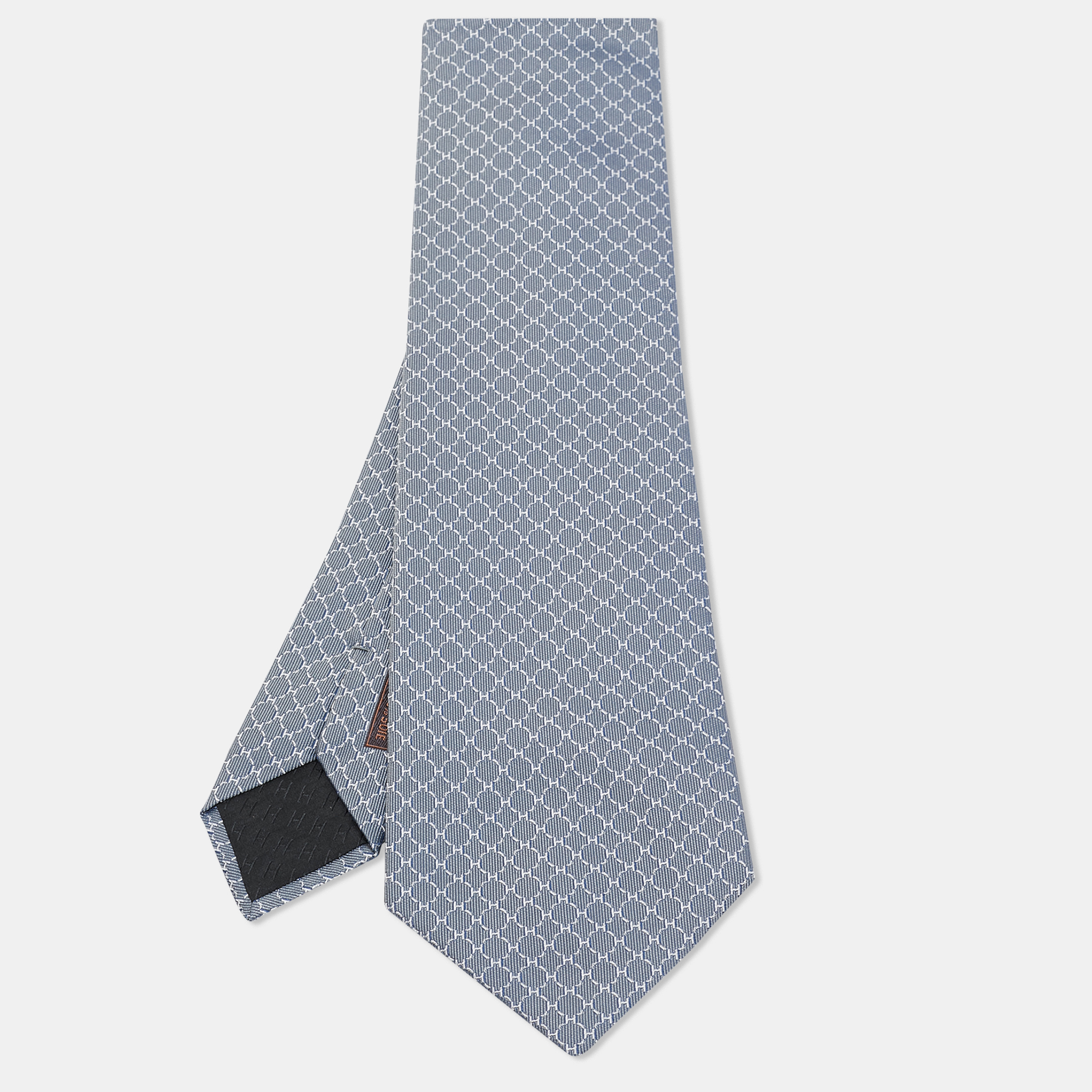 

Hermes Blue Cravate Jacquard Silk Tie