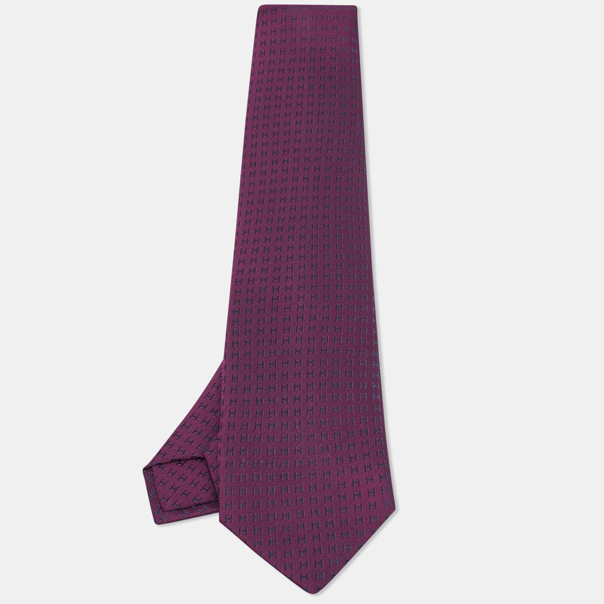 

Hermès Purple H patterned Jacquard Silk Tie