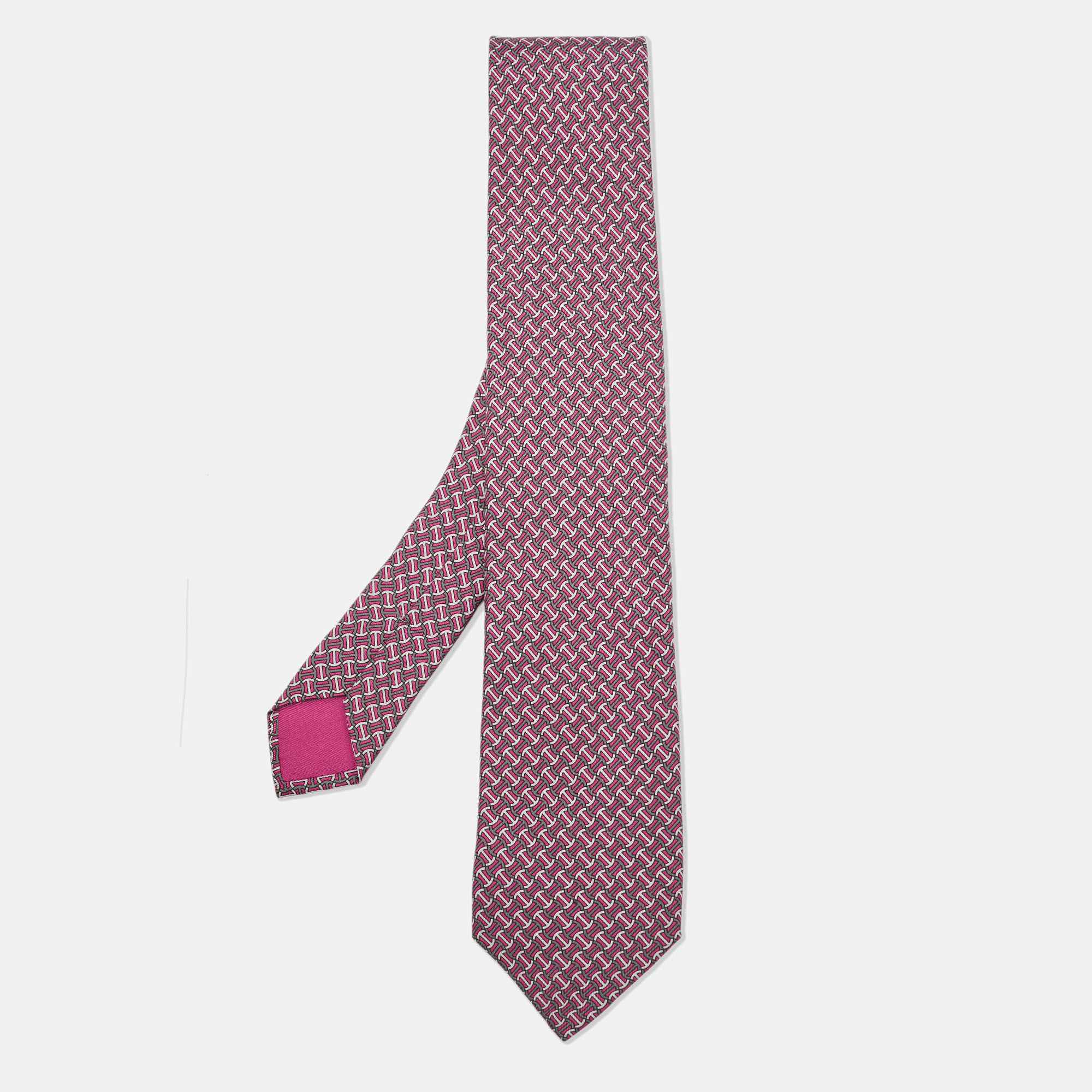 

Hermes Purple/Grey H Logo Print Silk Classic Tie