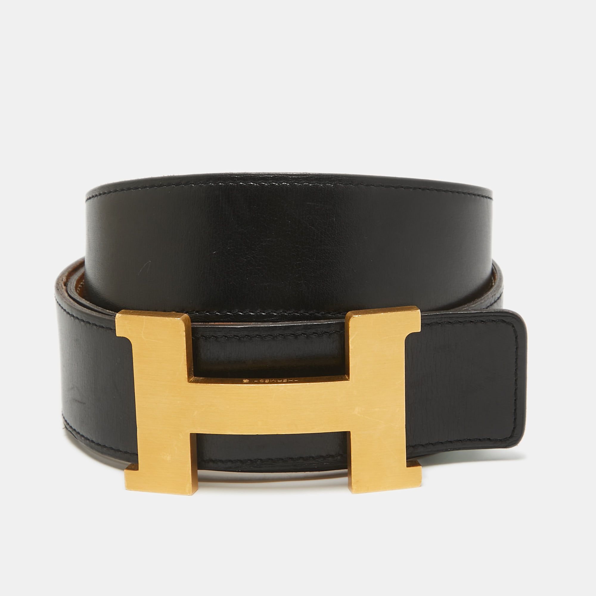 

Hermes Noir/Gold Chamonix and Box Leather Constance Reversible Belt, Black