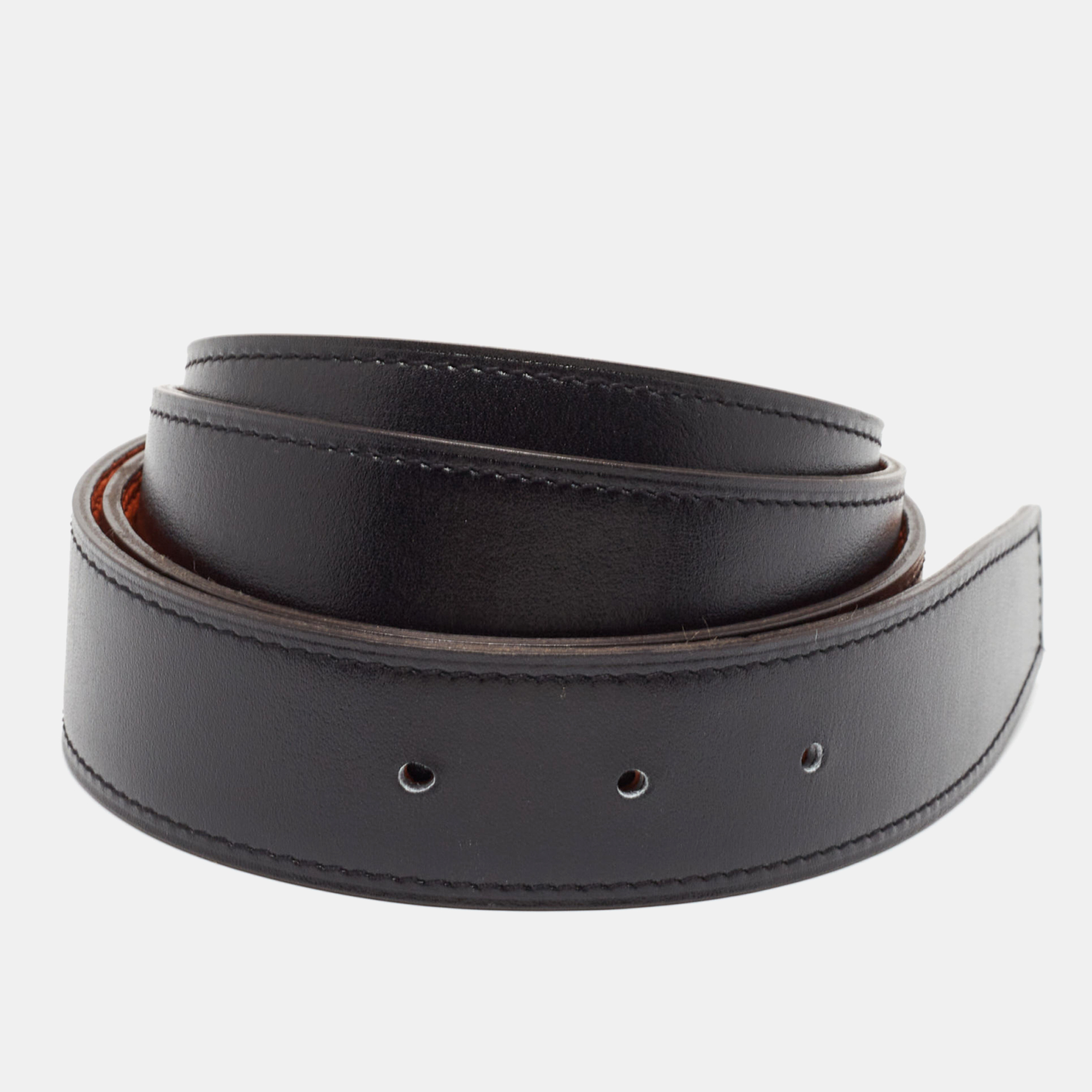 

Hermes Black/Orange Box and Togo Leather Reversible Belt Strap