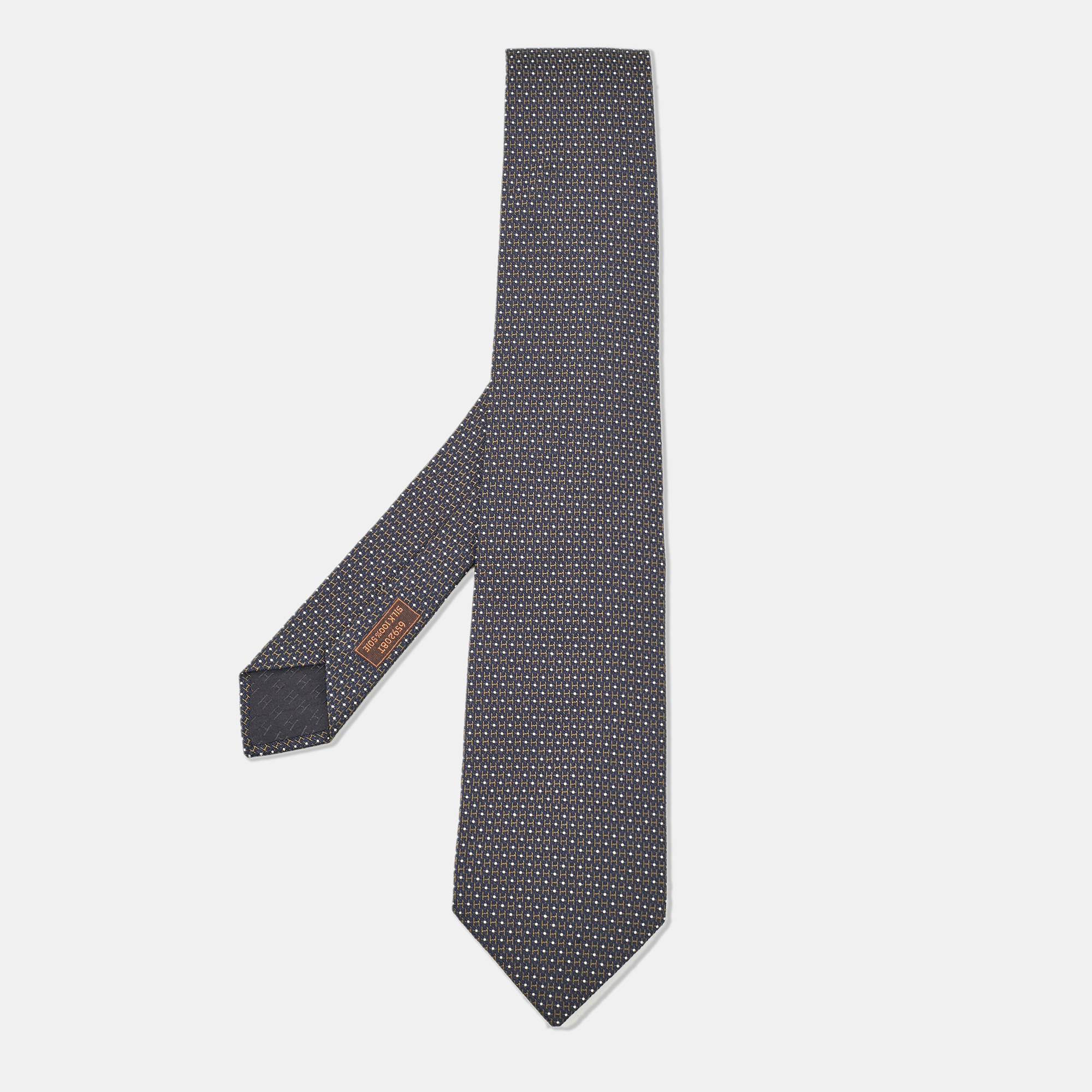 

Hermes Navy Blue H Pattern Silk Tie