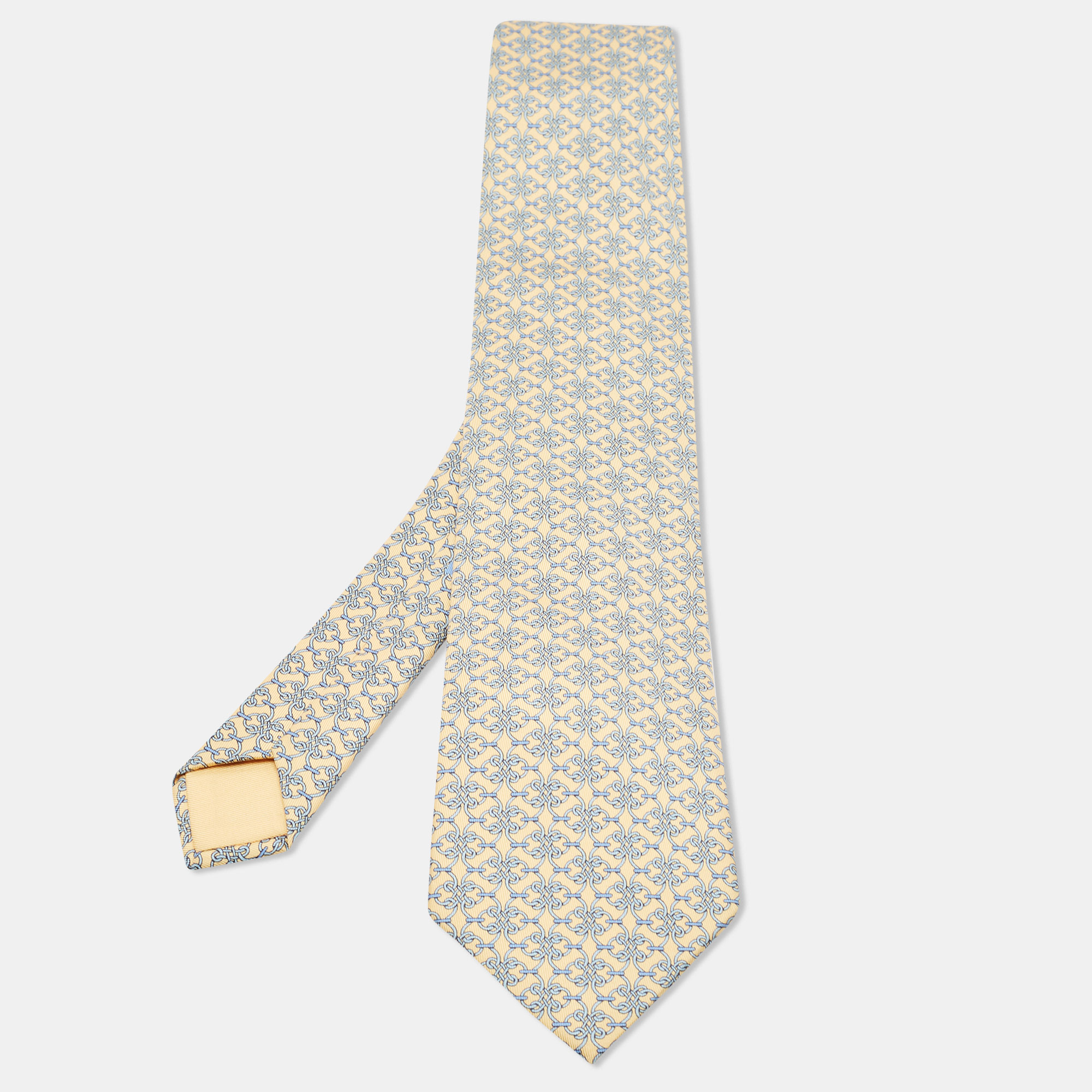 

Hermes Vintage Yellow Printed Silk Traditional Tie