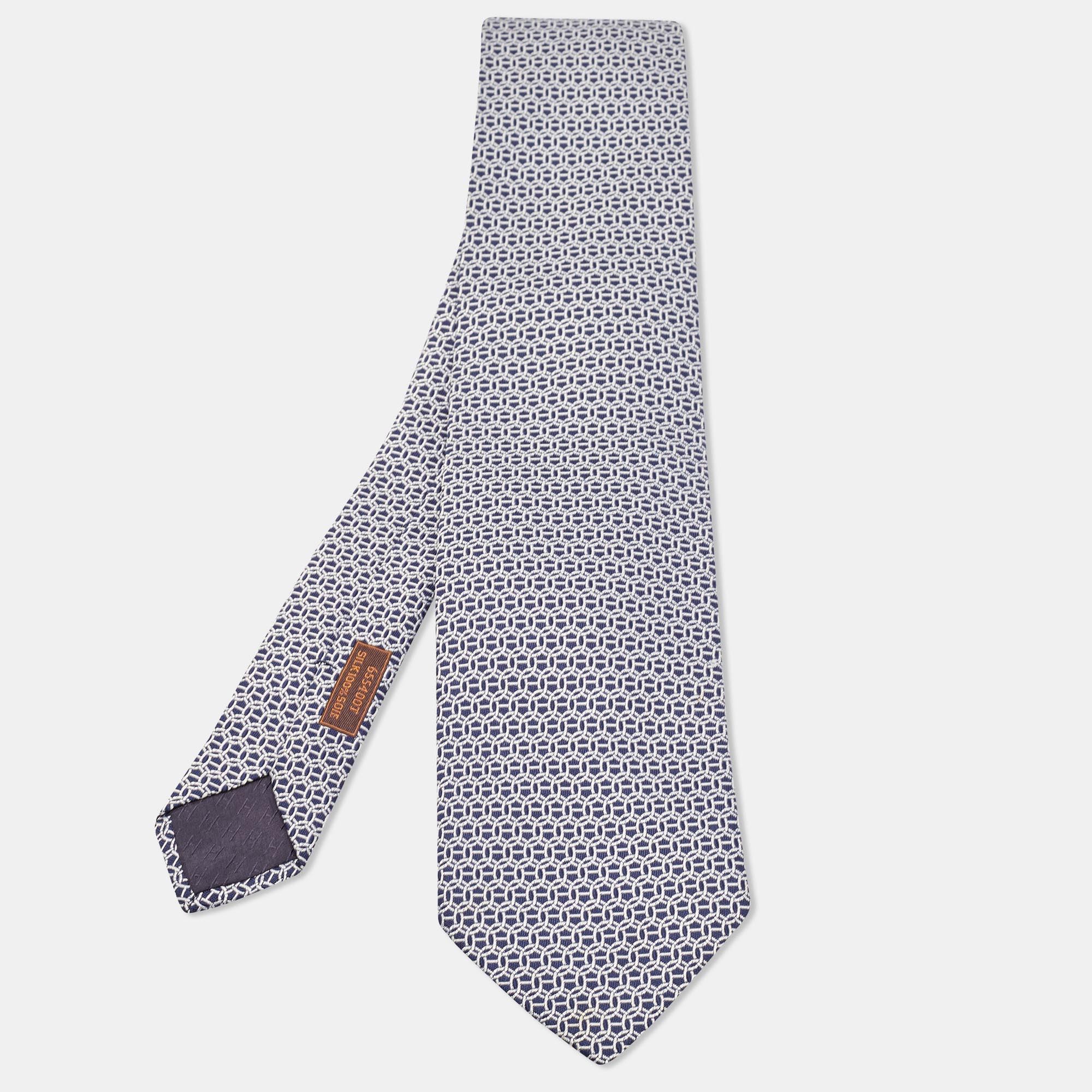 

Hermes Blue Patterned Lourde Silk Tie