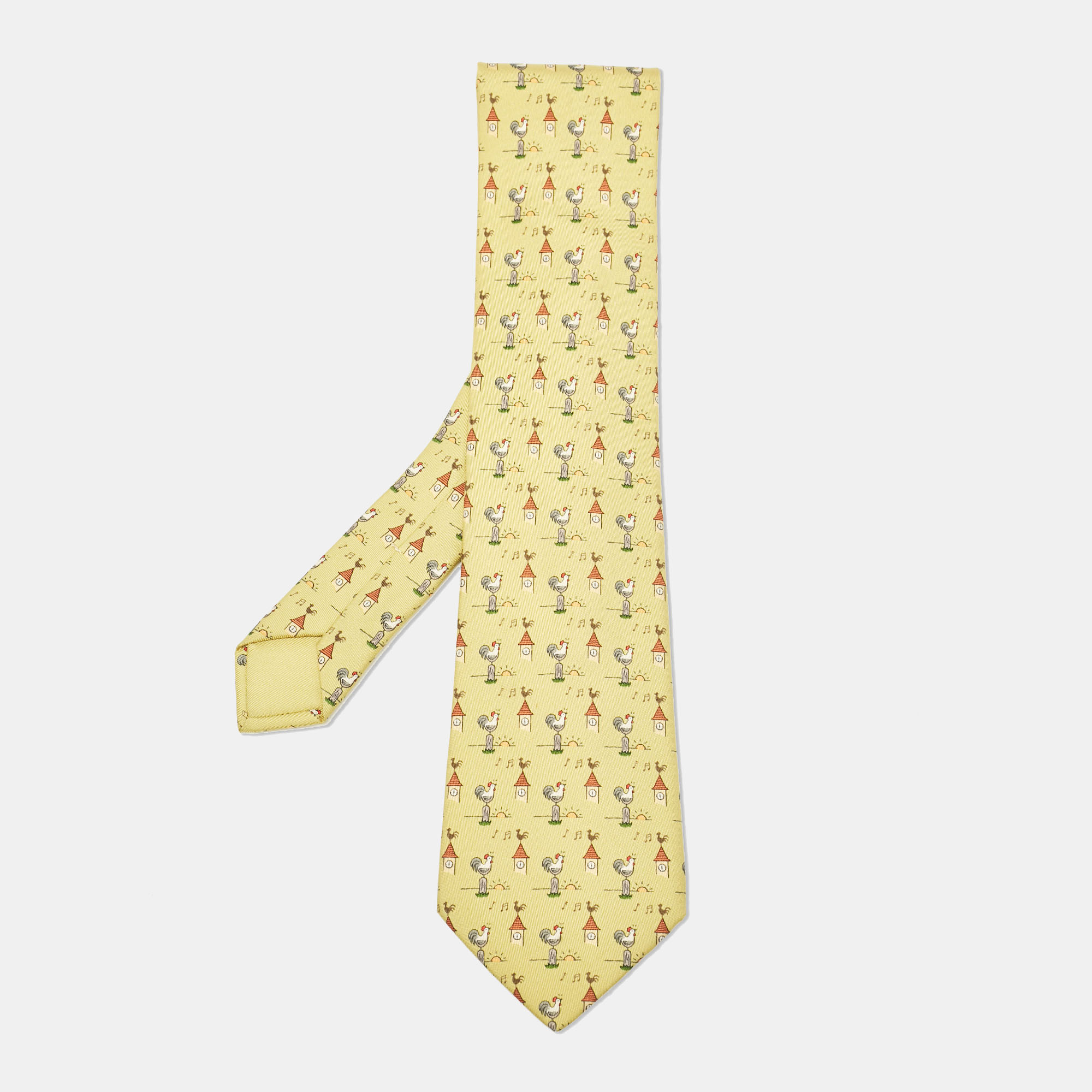 

Hermes Yellow Rooster Print Silk Tie