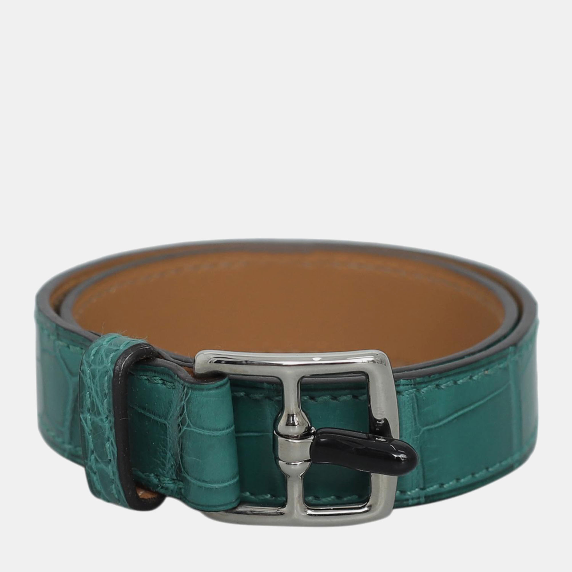 

Hermes Crocodile Leather Etriviere Double Tour Bracelet, Green