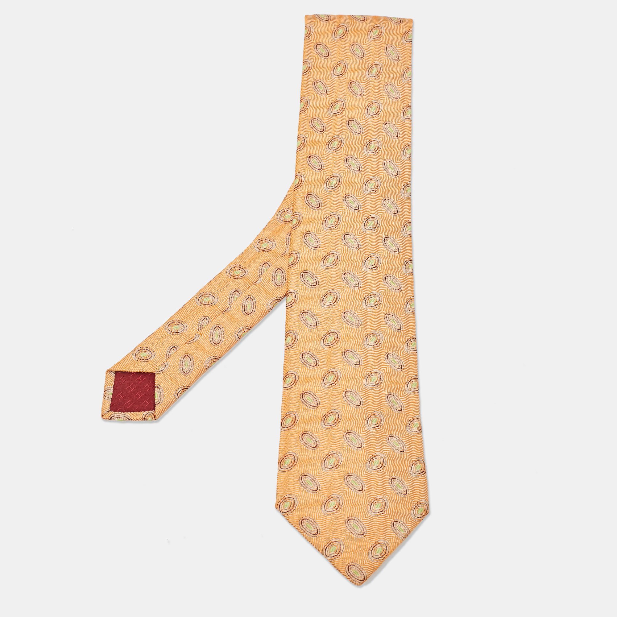 

Hermes Orange Patterned Silk Tie