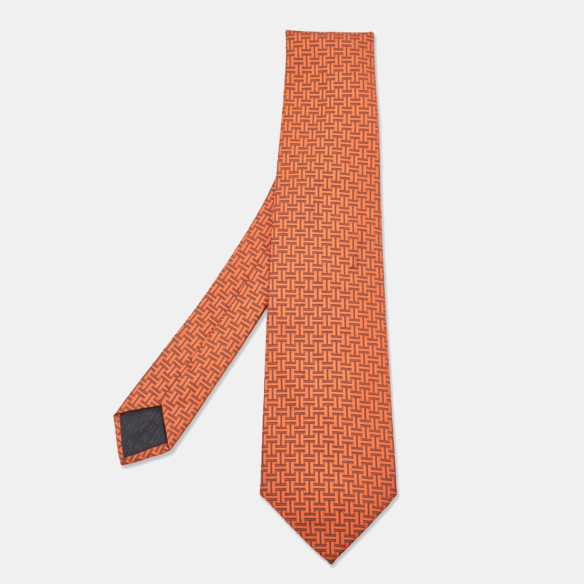 

Hermès Orange Patterned Silk Tie