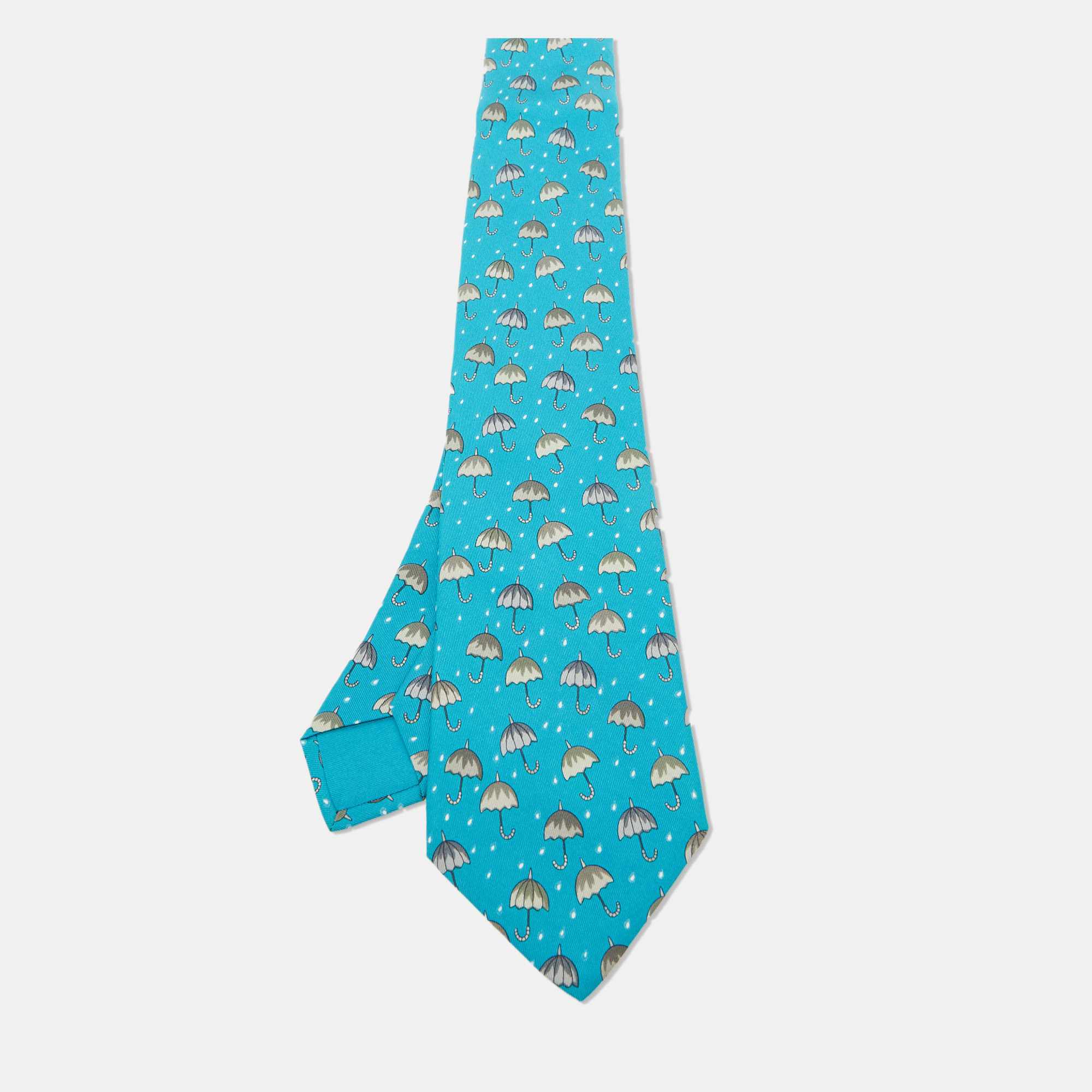 

Hermes Blue/Grey Umbrella Print Silk Classic Tie