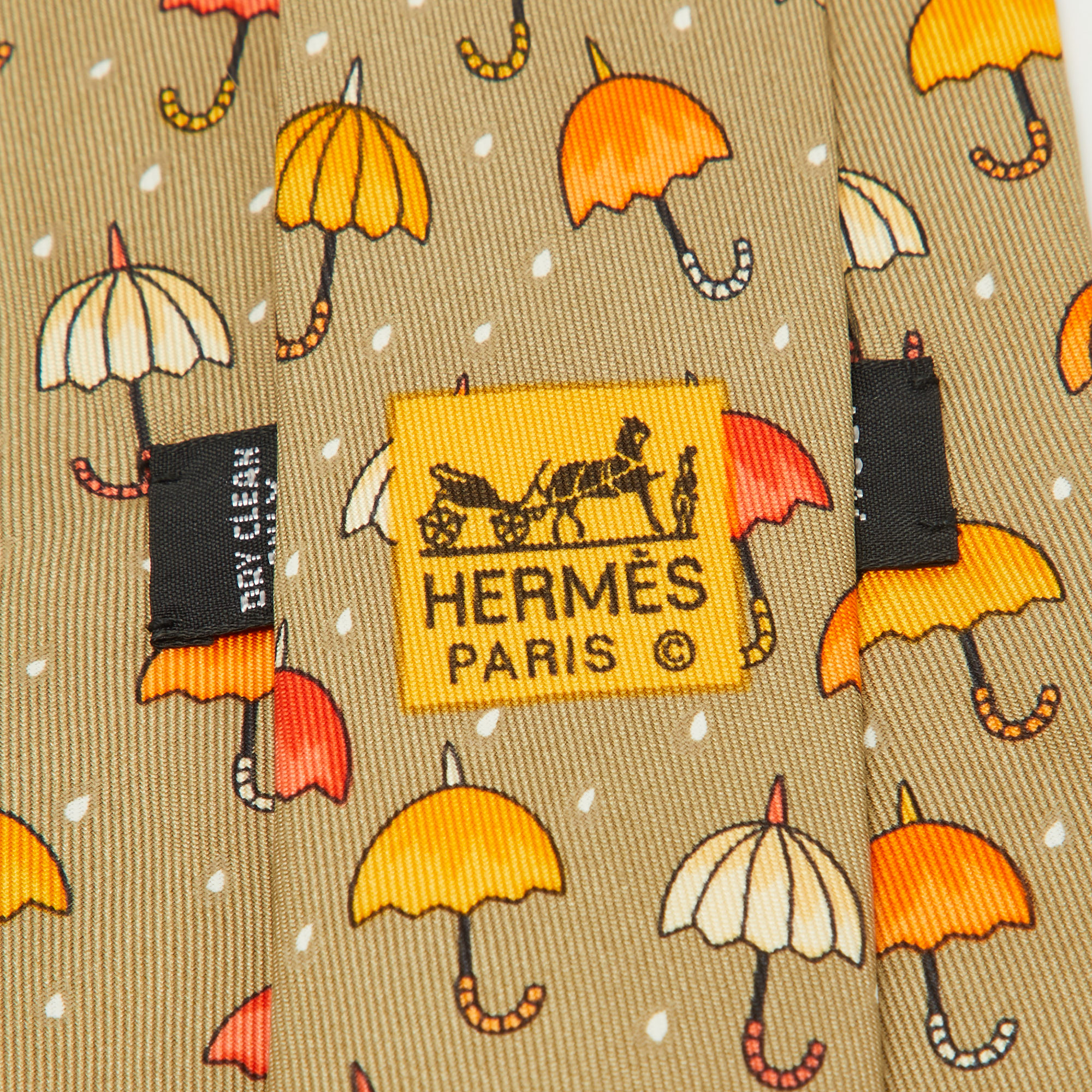 Hermes Multicolor Umbrella Print Silk Classic Tie 