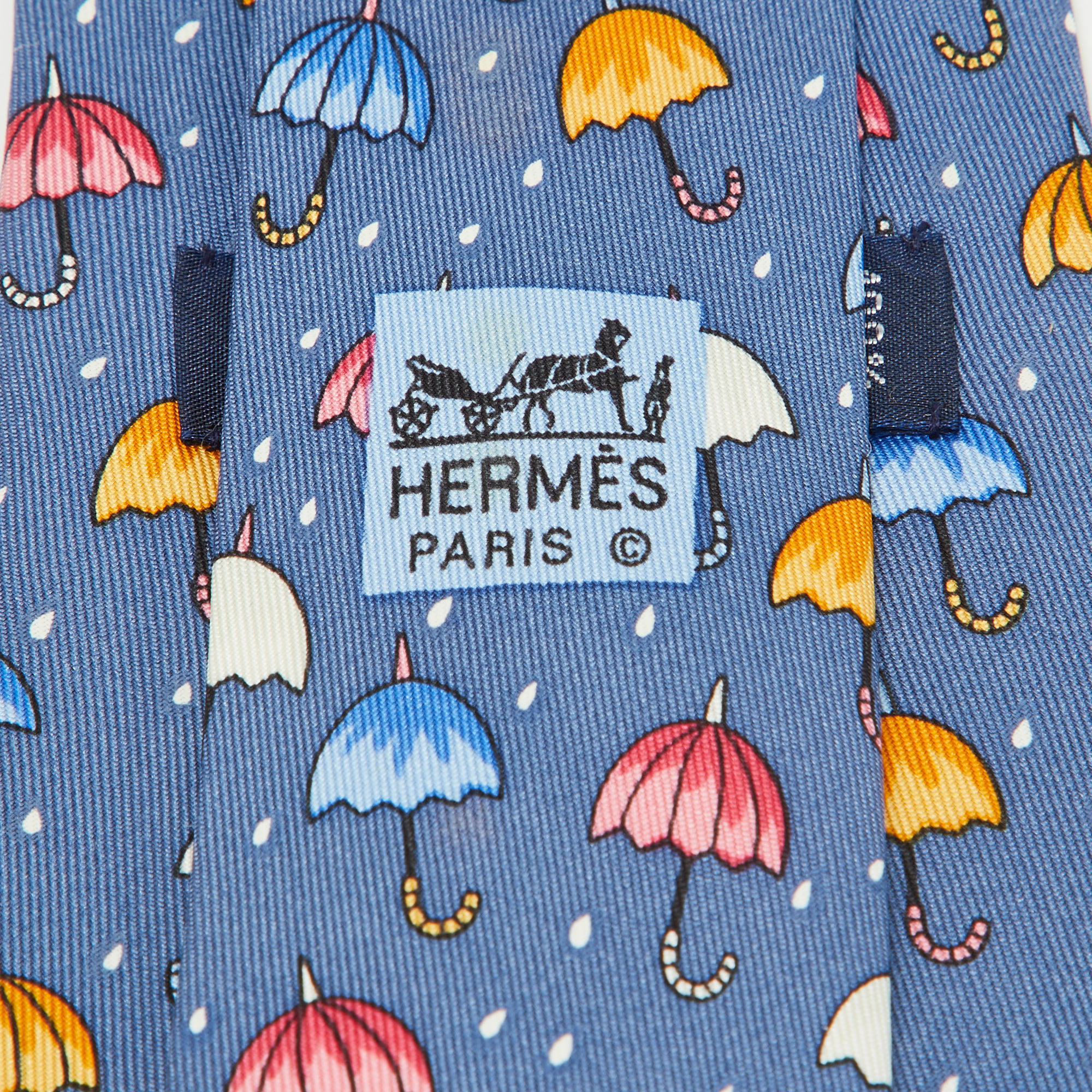 Hermes Multicolor Umbrella Print Silk Classic Tie 