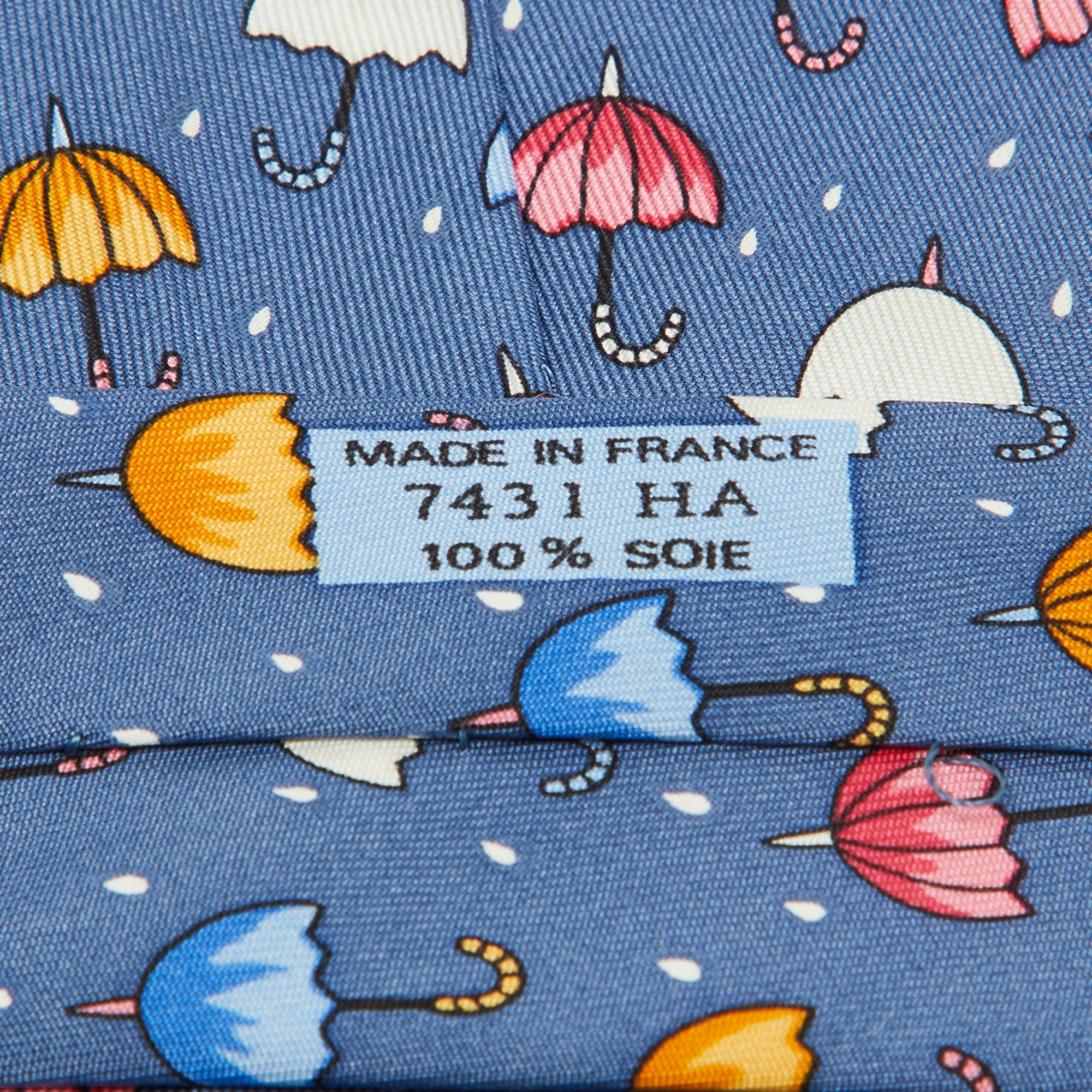 Hermes Multicolor Umbrella Print Silk Classic Tie 