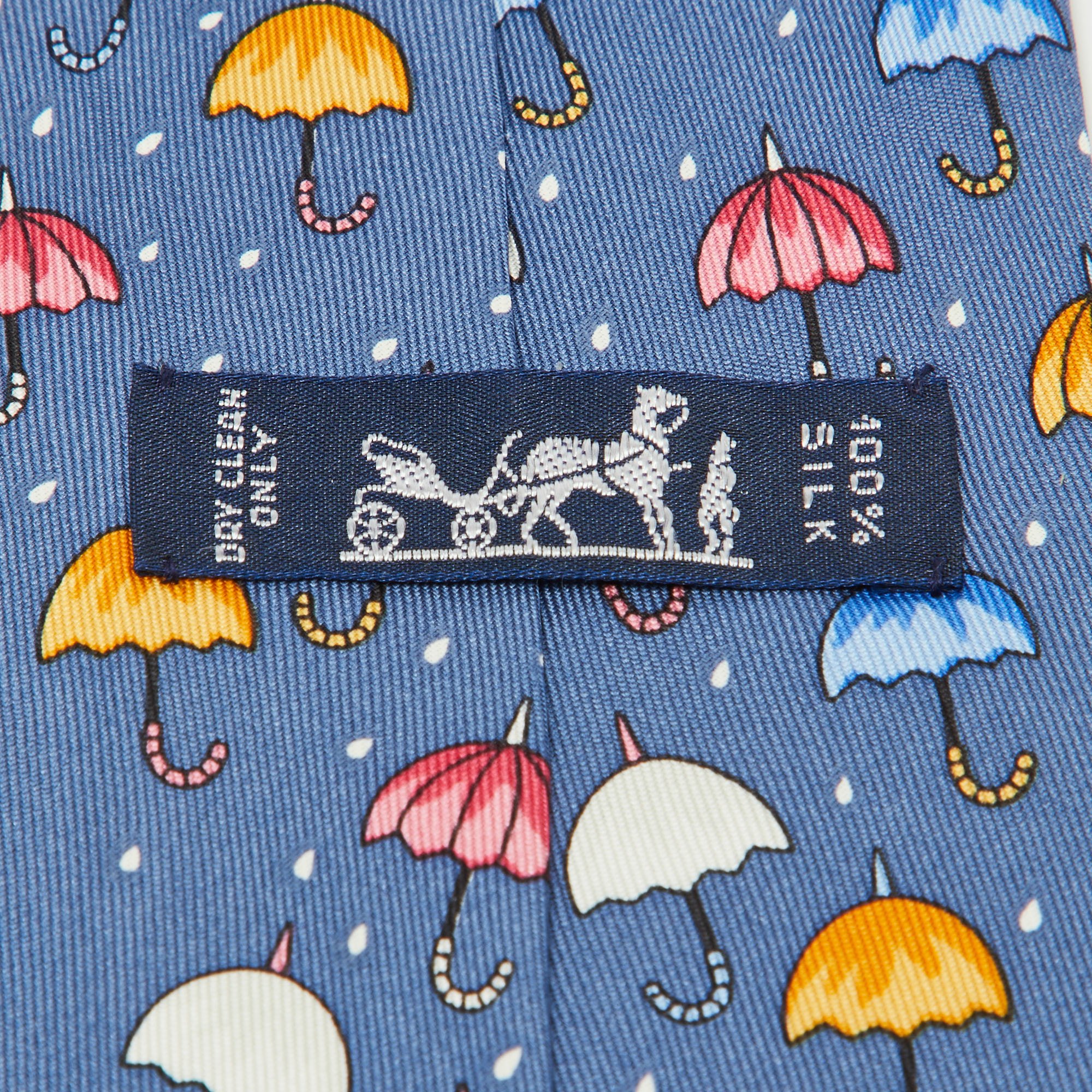 Hermes Multicolor Umbrella Print Silk Classic Tie 