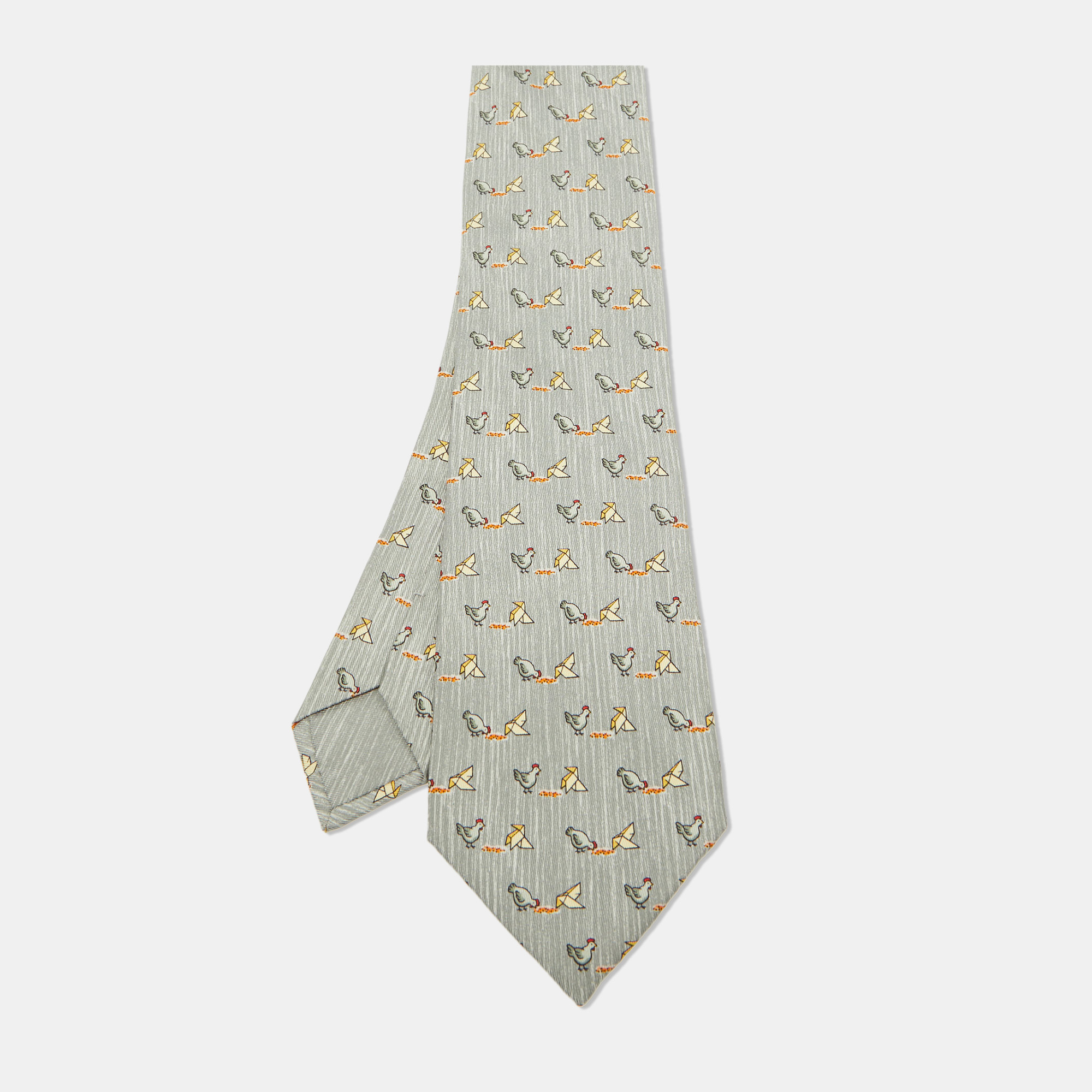 

Hermes Multicolor Whimsical Chickens Print Silk Classic Tie