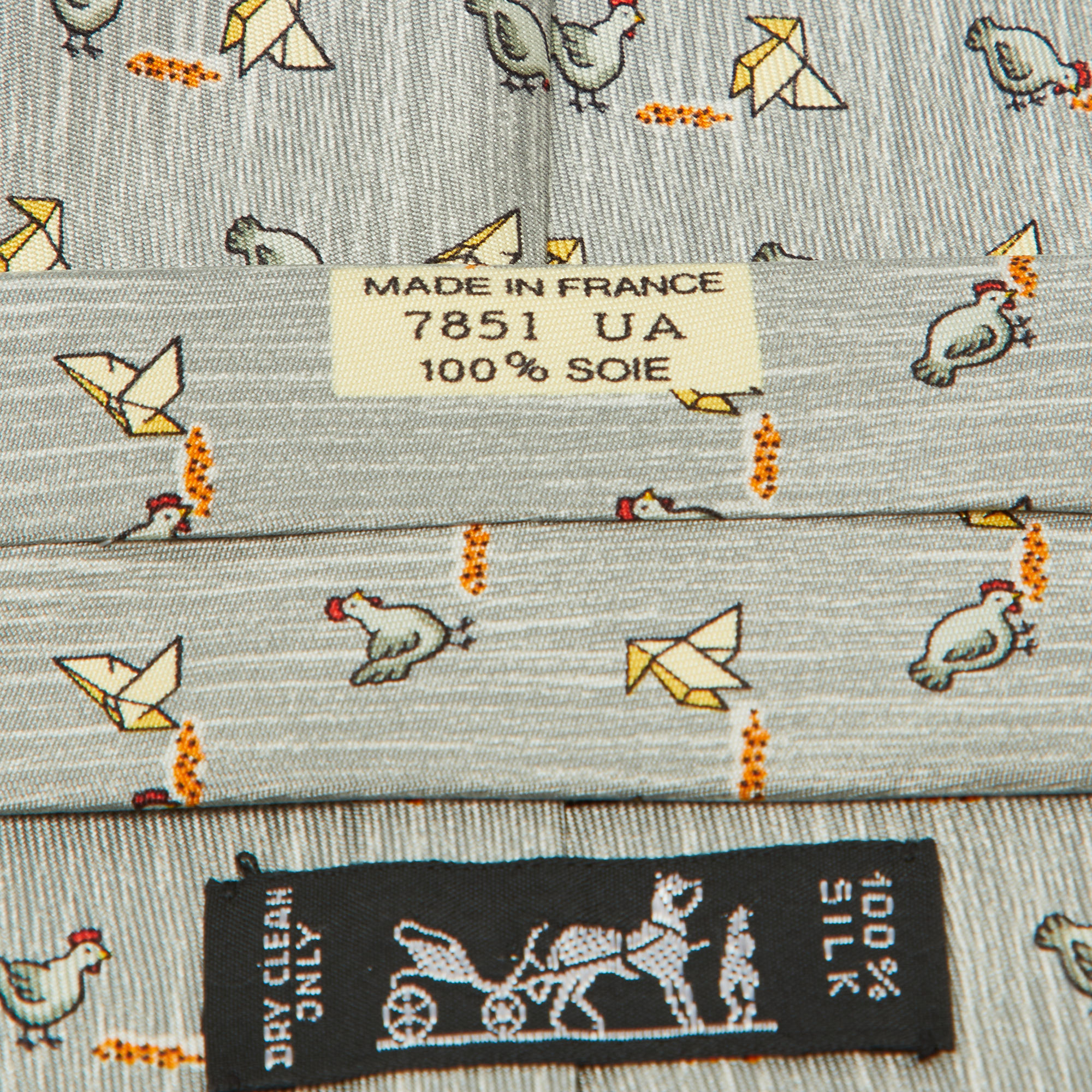 Hermes Multicolor Whimsical Chickens Print Silk Classic Tie 