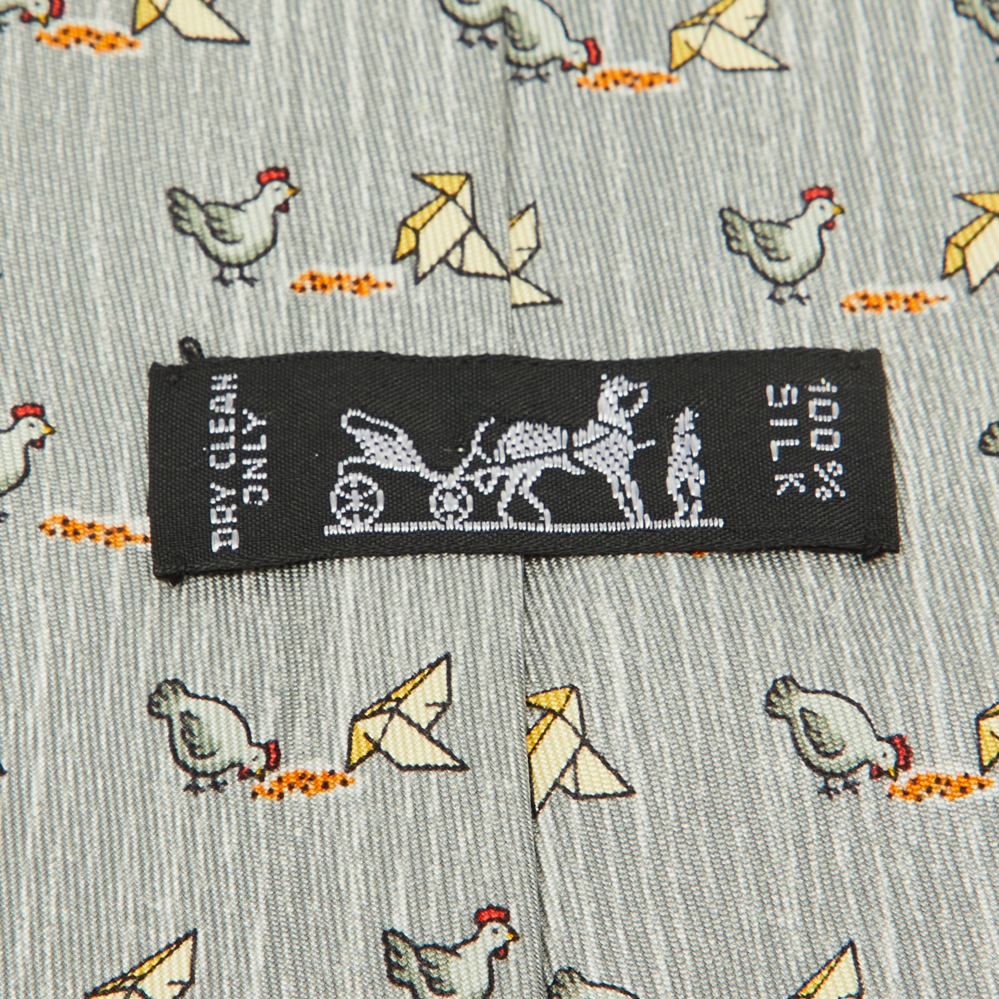 Hermes Multicolor Whimsical Chickens Print Silk Classic Tie 