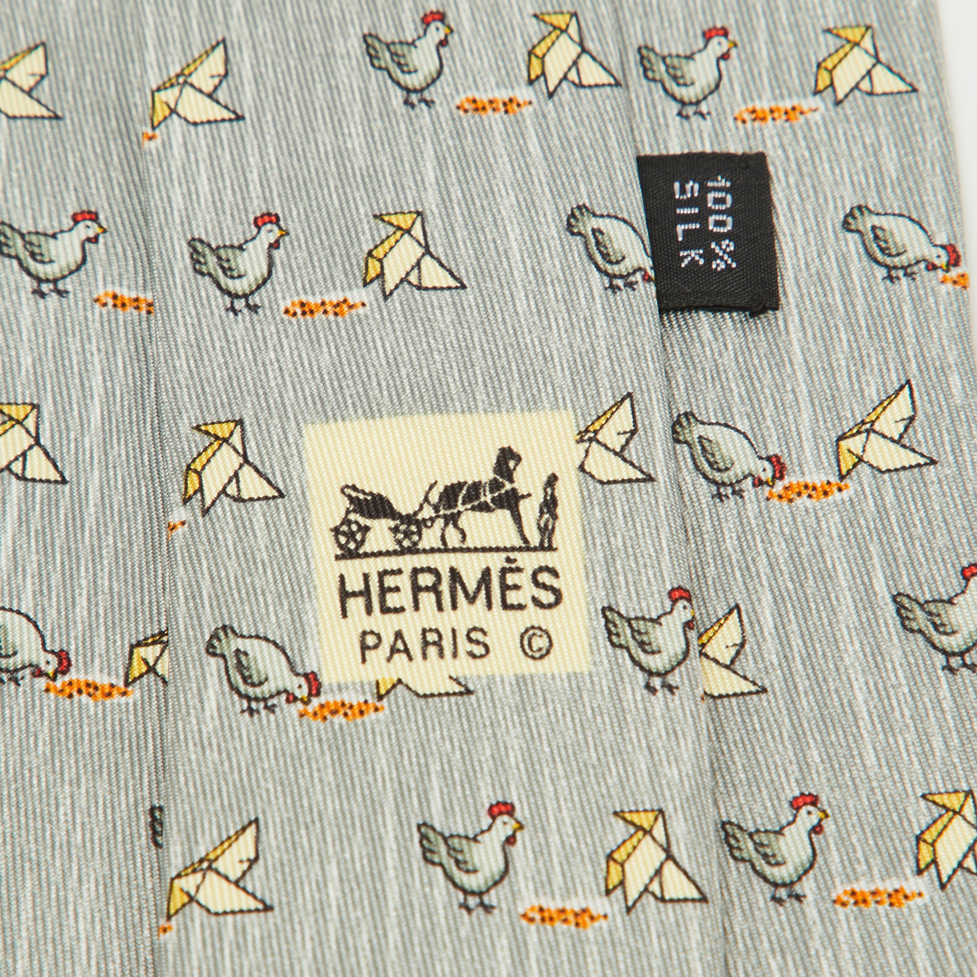 Hermes Multicolor Whimsical Chickens Print Silk Classic Tie 