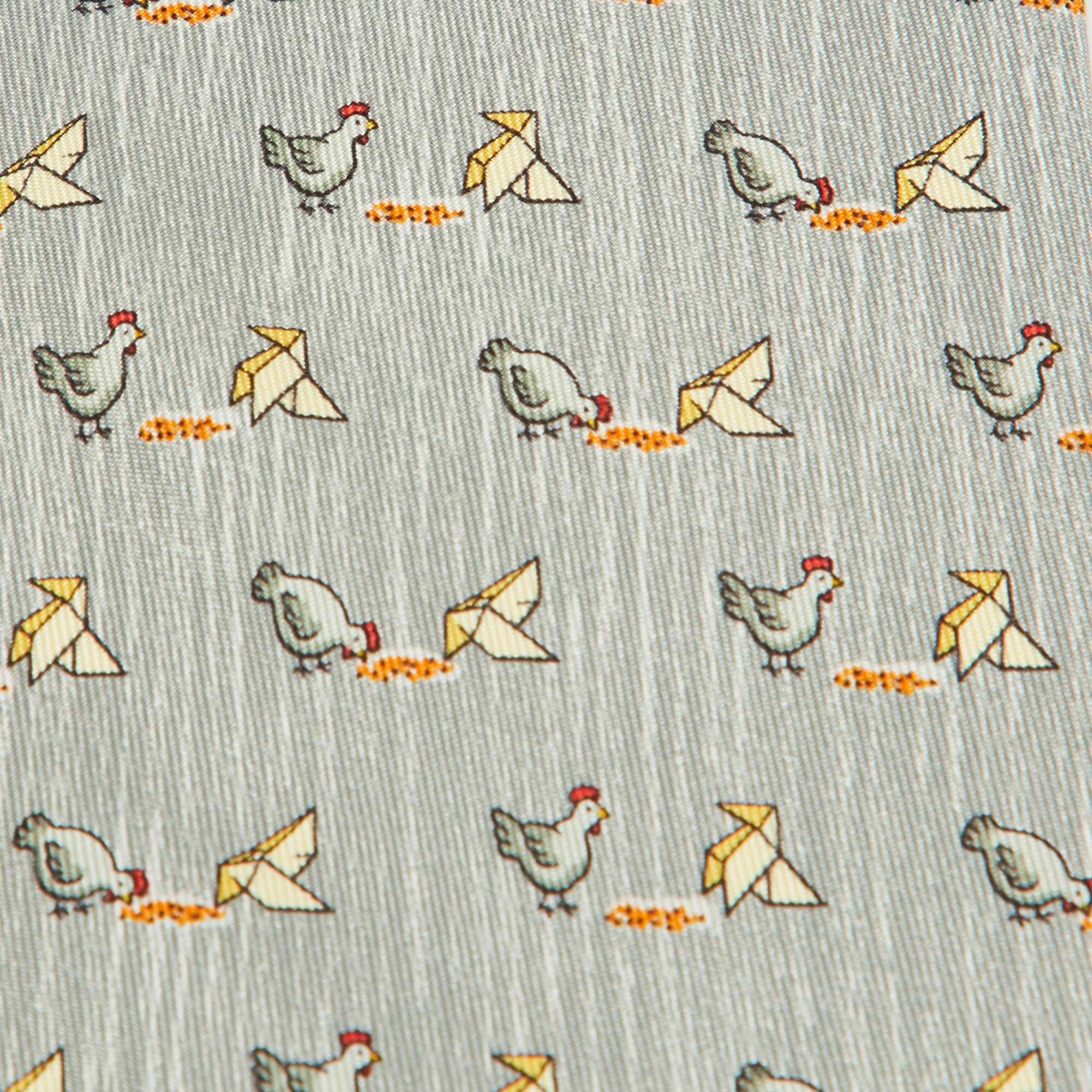 Hermes Multicolor Whimsical Chickens Print Silk Classic Tie 