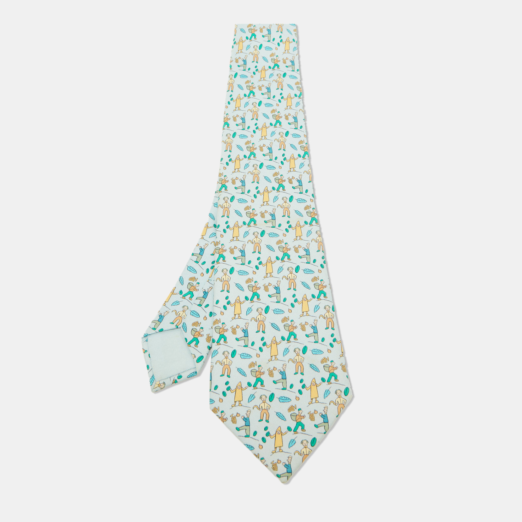 

Hermes Multicolor Les Vendanges Print Silk Classic Tie, Blue