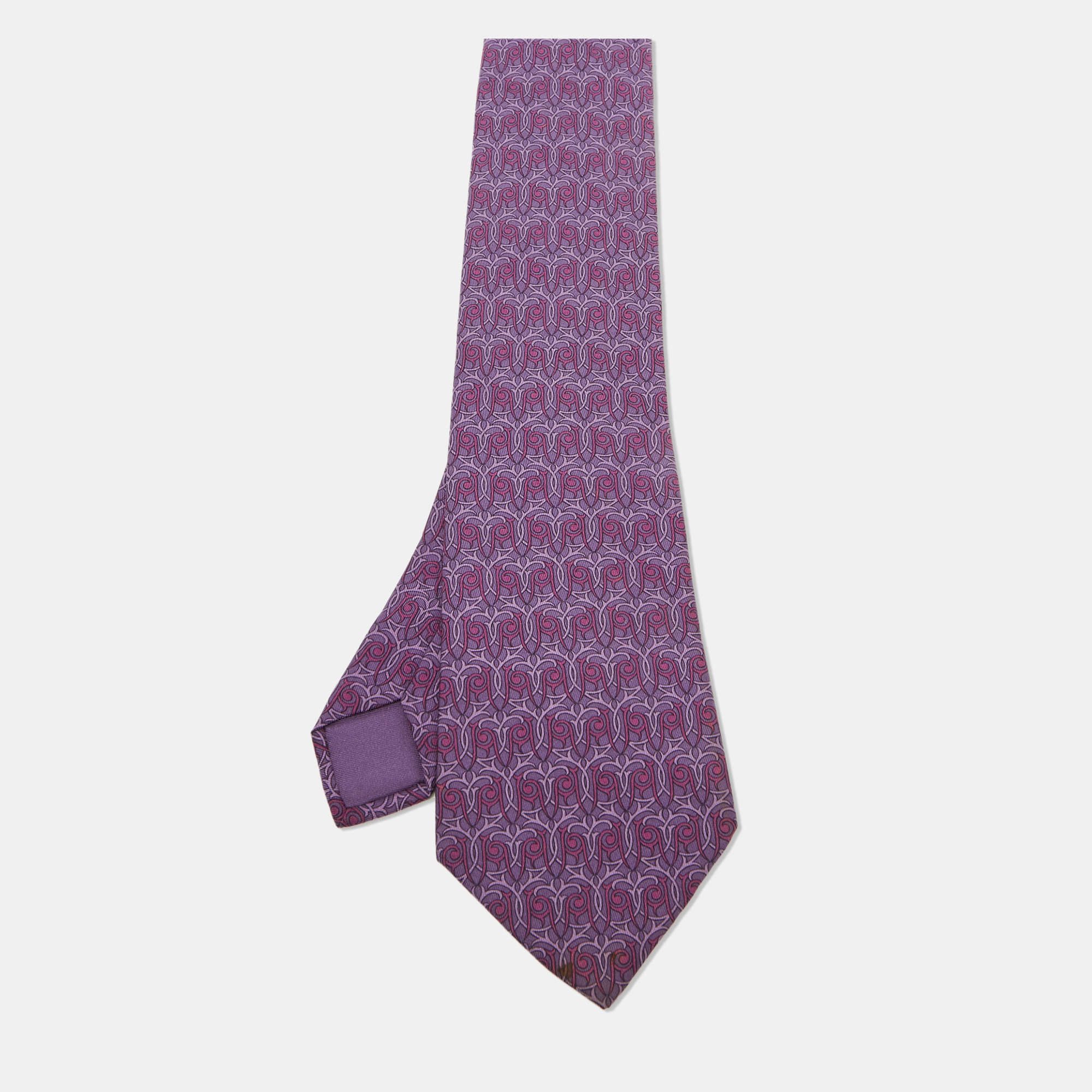 

Hermes Purple Patterned Silk Classic Tie