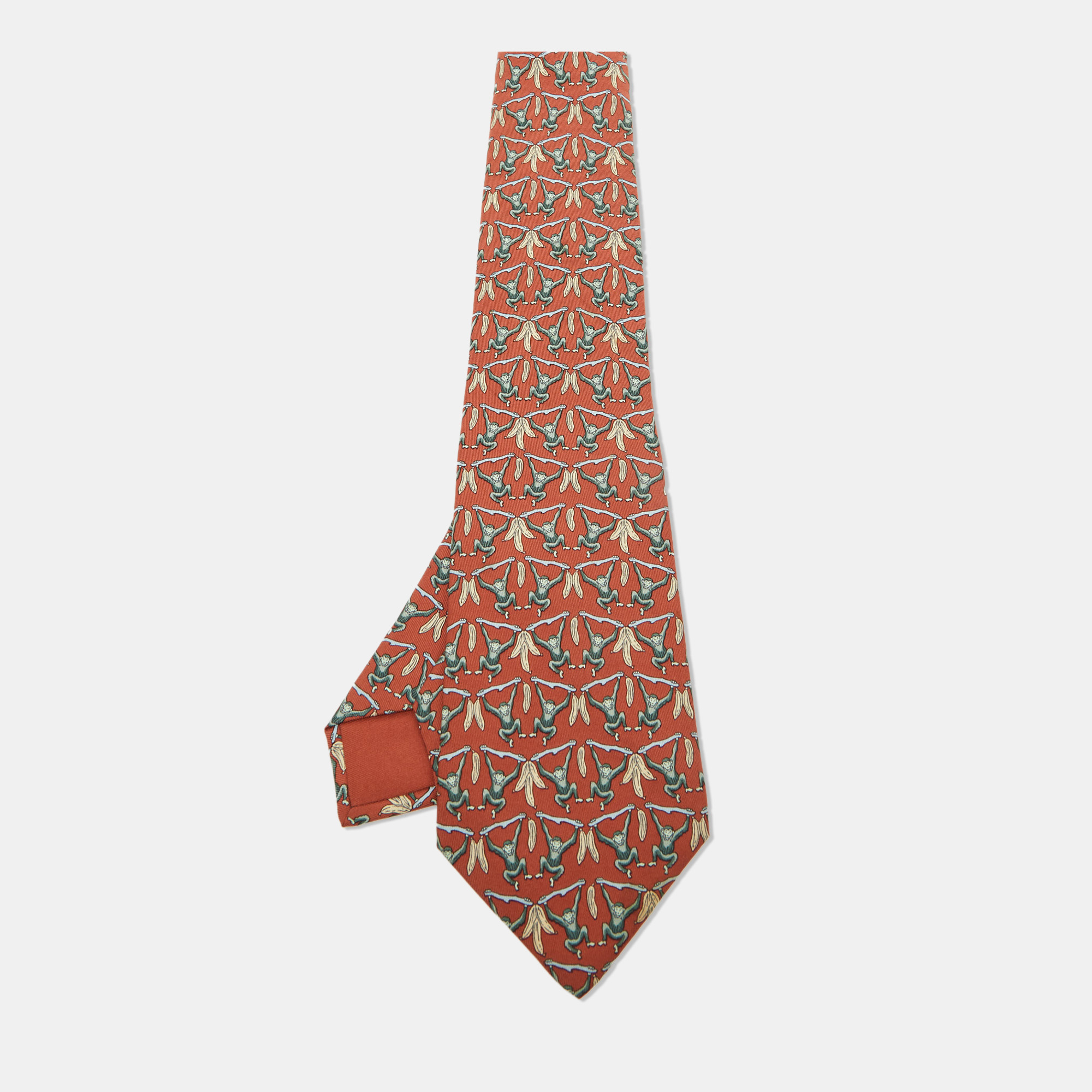 

Hermes Multicolor Monkey Print Silk Classic Tie