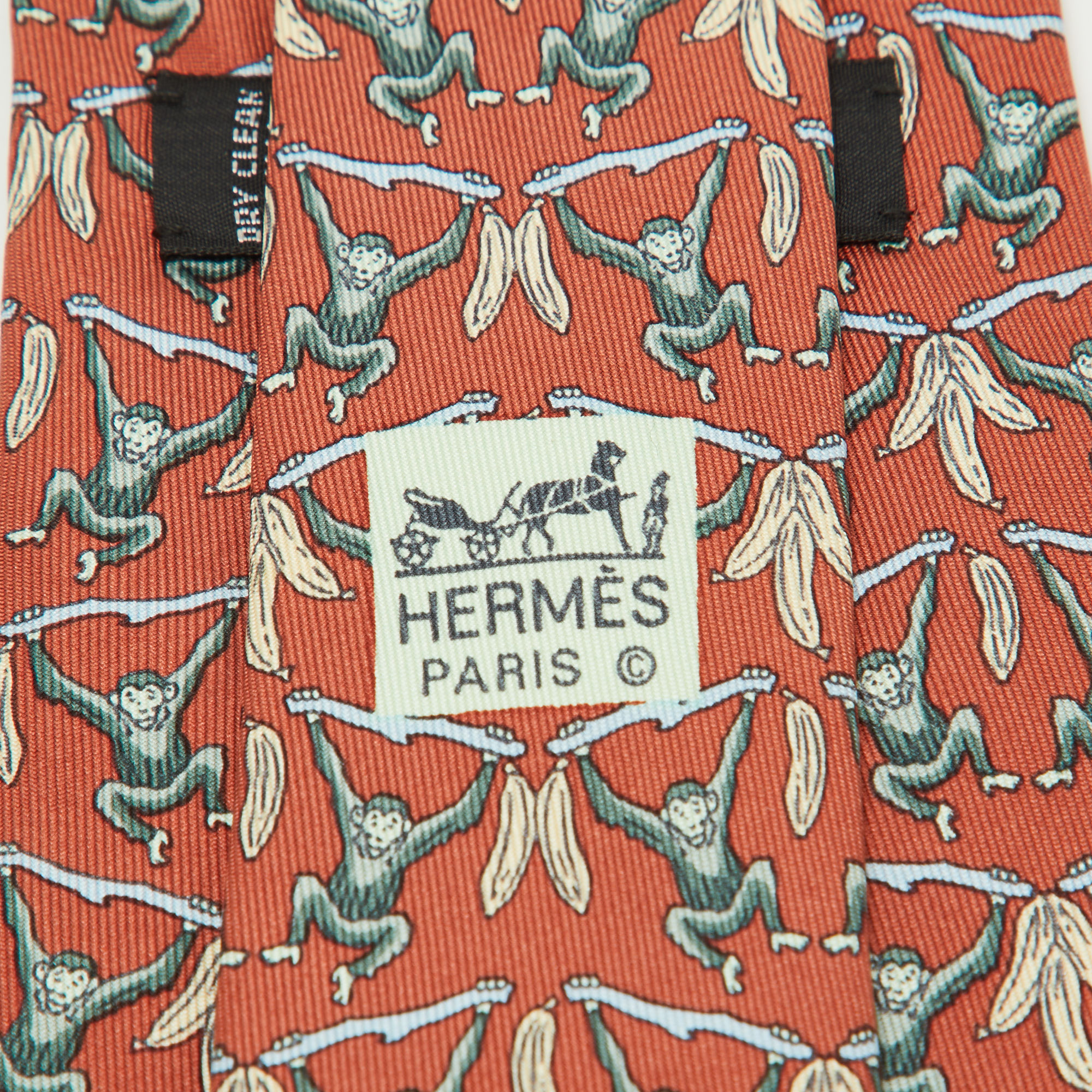 Hermes Multicolor Monkey Print Silk Classic Tie 