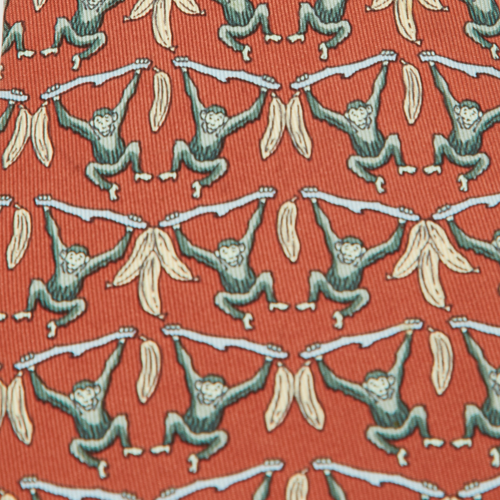 Hermes Multicolor Monkey Print Silk Classic Tie 