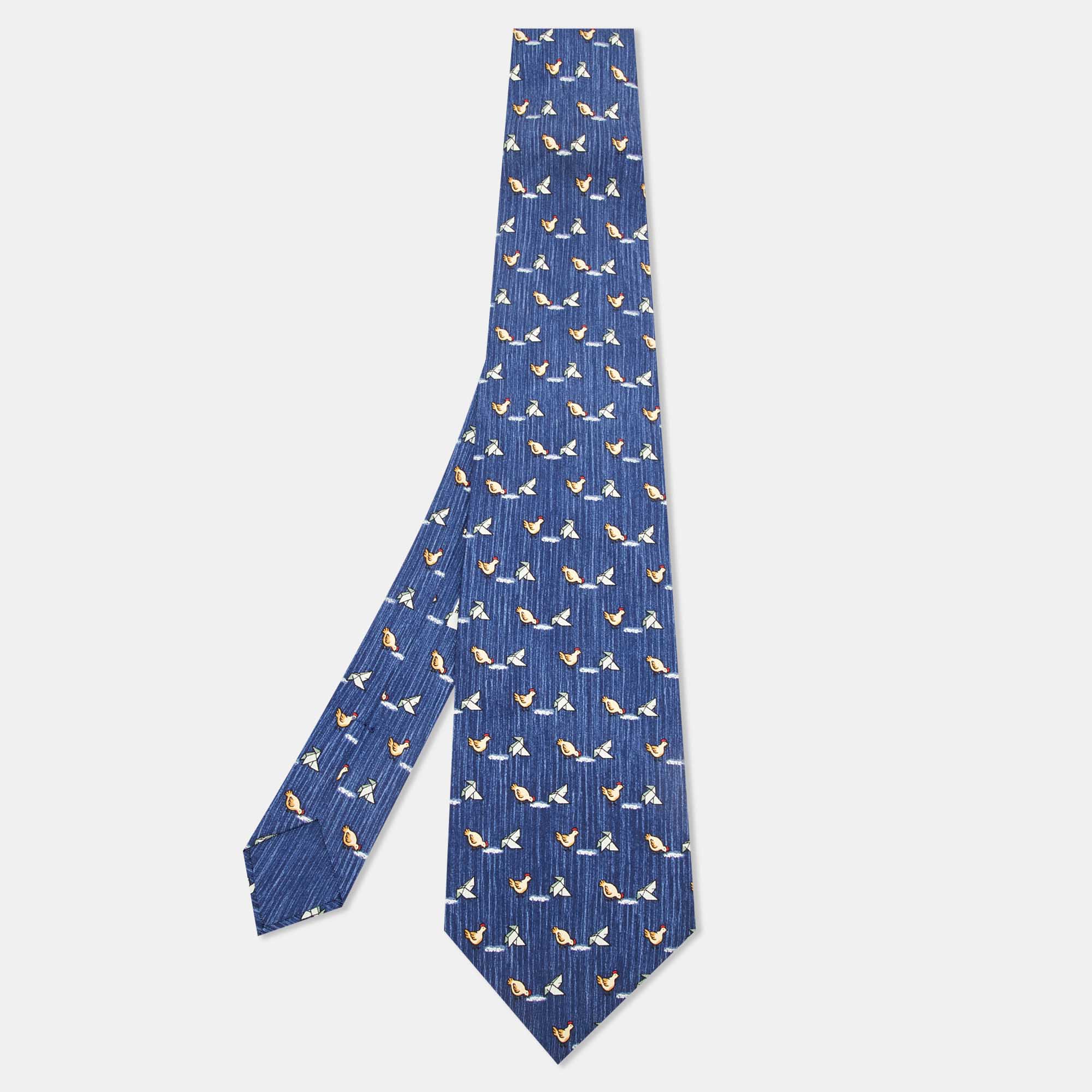 

Hermès Multicolor Umbrella Print Silk Classic Tie, Blue