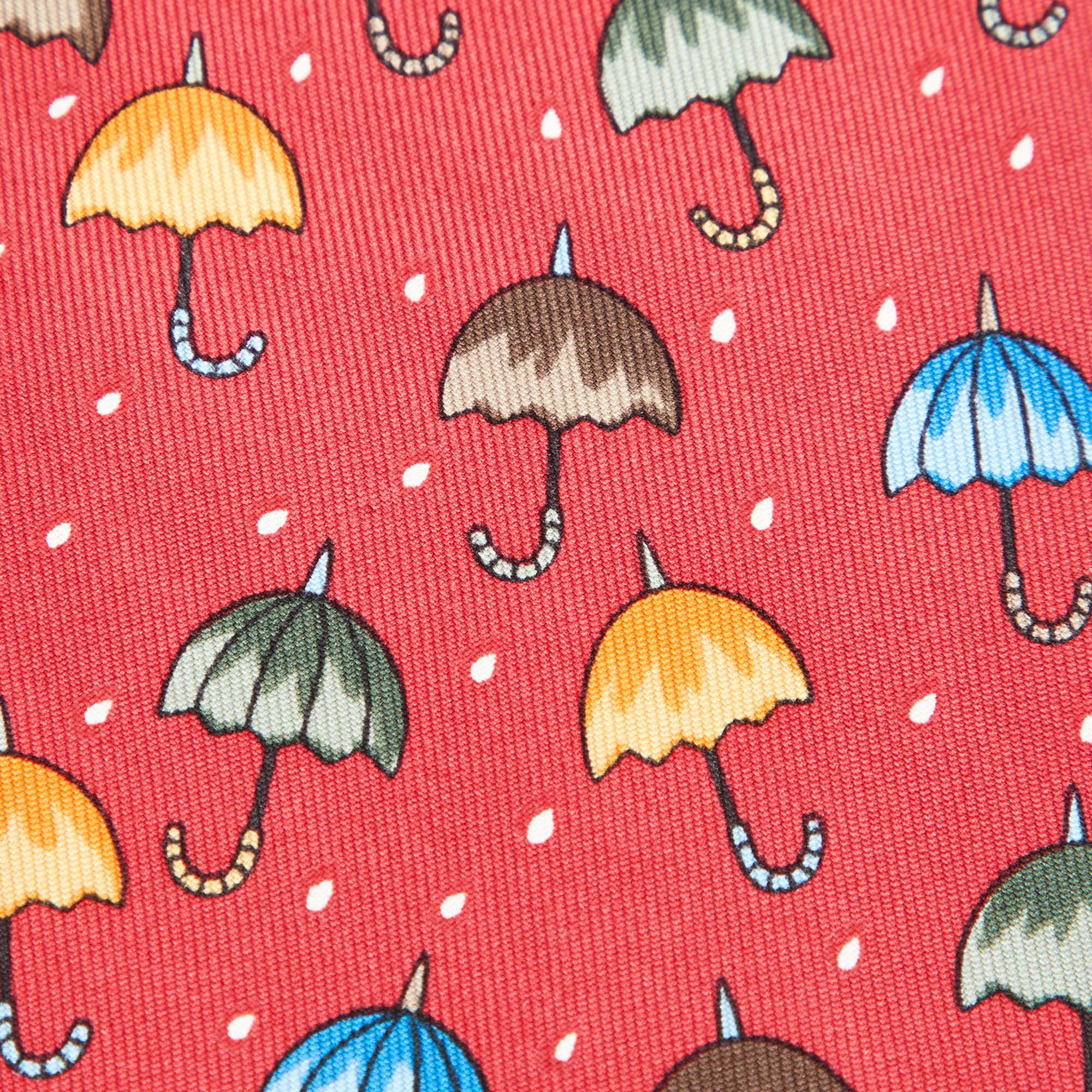 Hermès Multicolor Umbrella Print Silk Classic Tie 