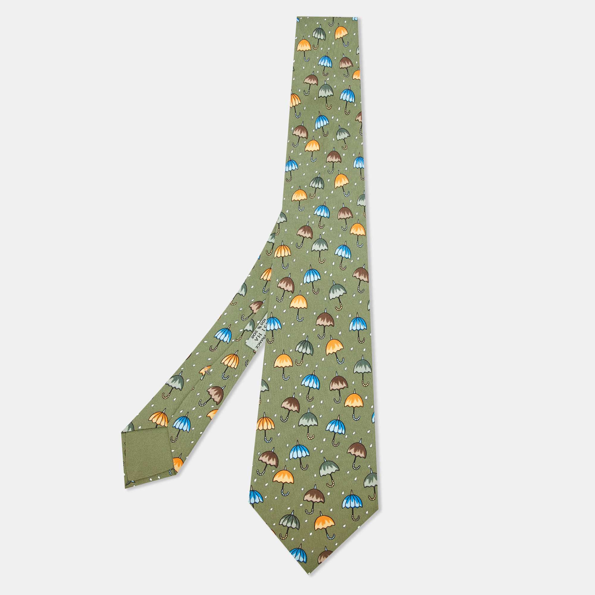 

Hermès Multicolor Umbrella Print Silk Classic Tie