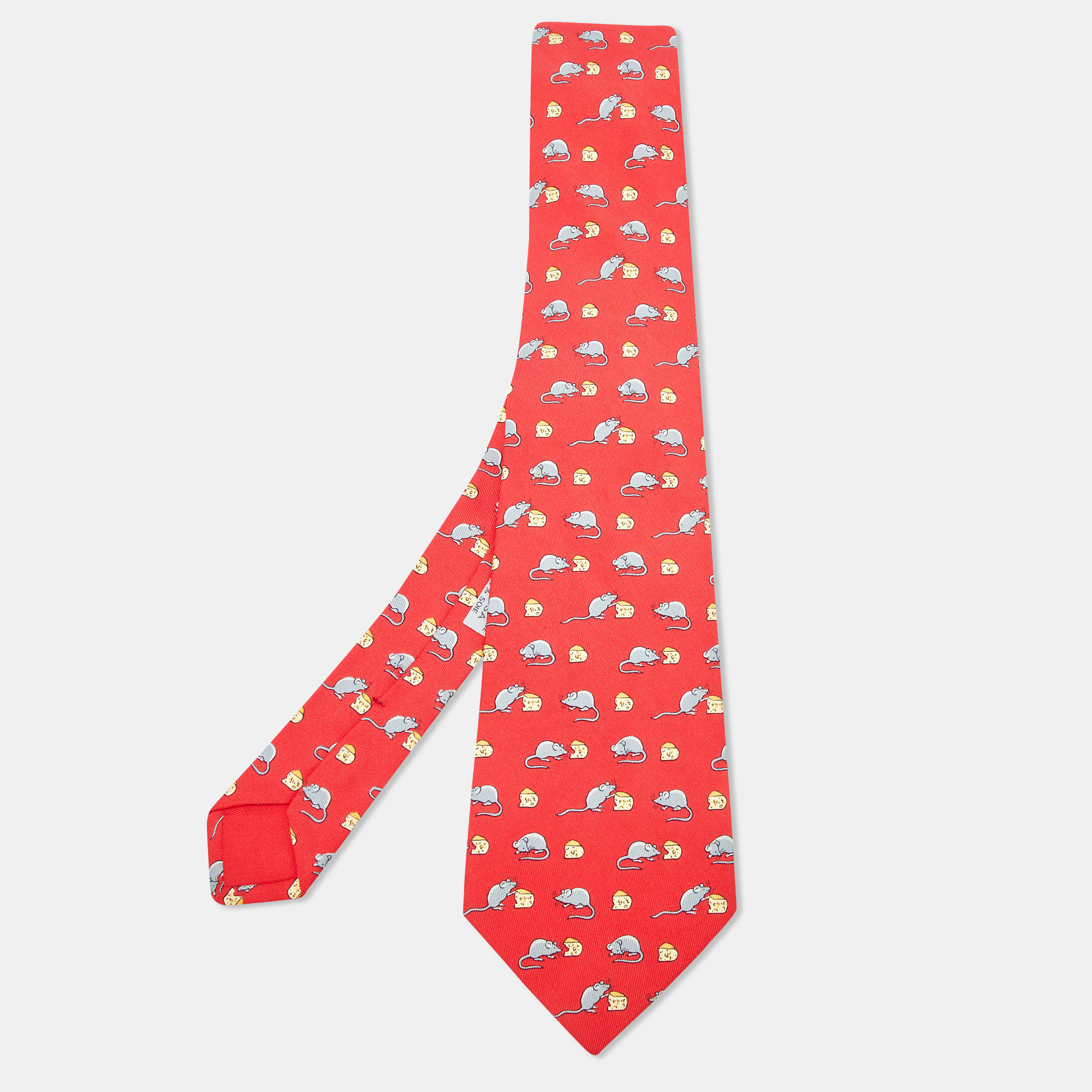 

Hermès Red Mouse and Cheese Print Silk Classic Tie