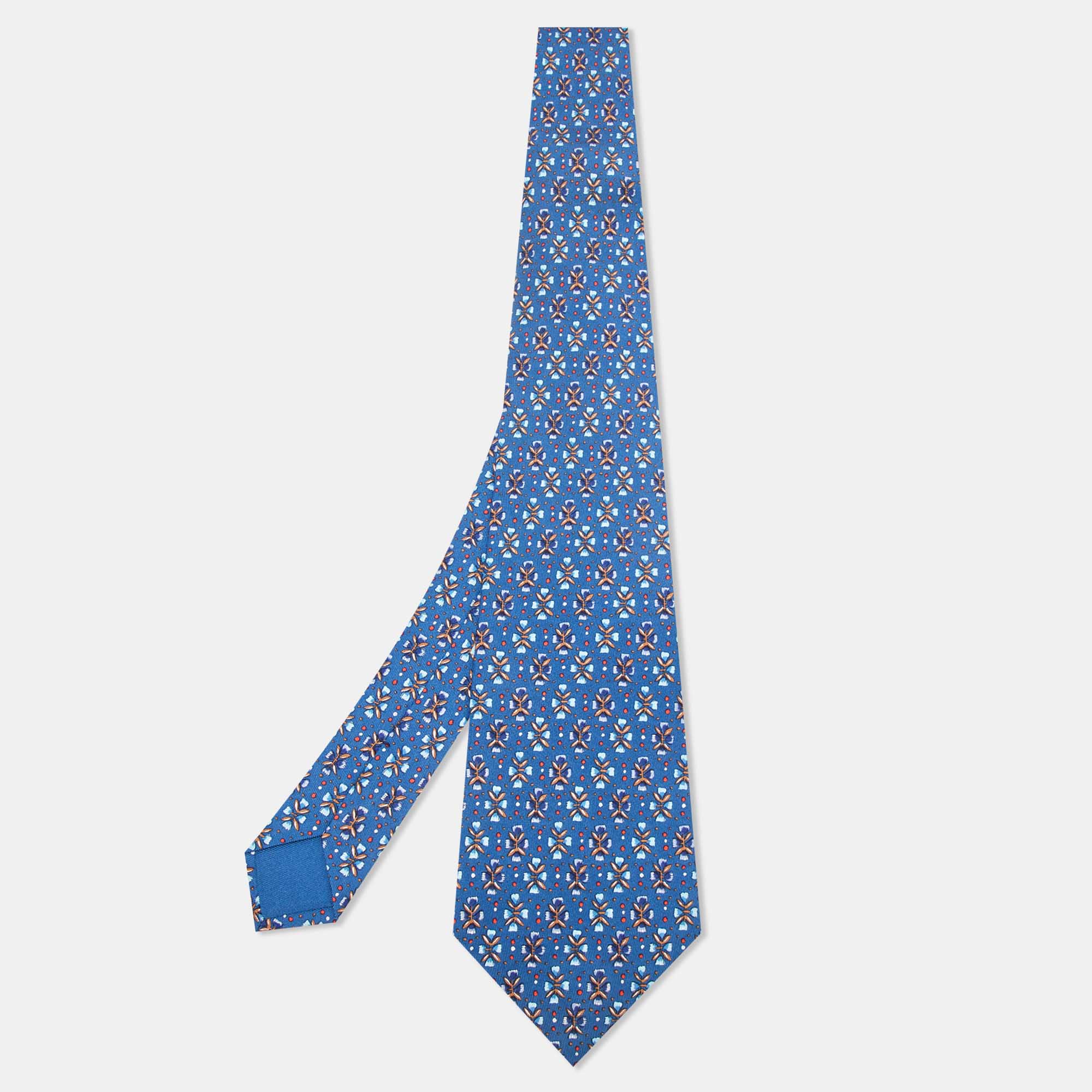 

Hermès Blue Printed Silk Classic Tie