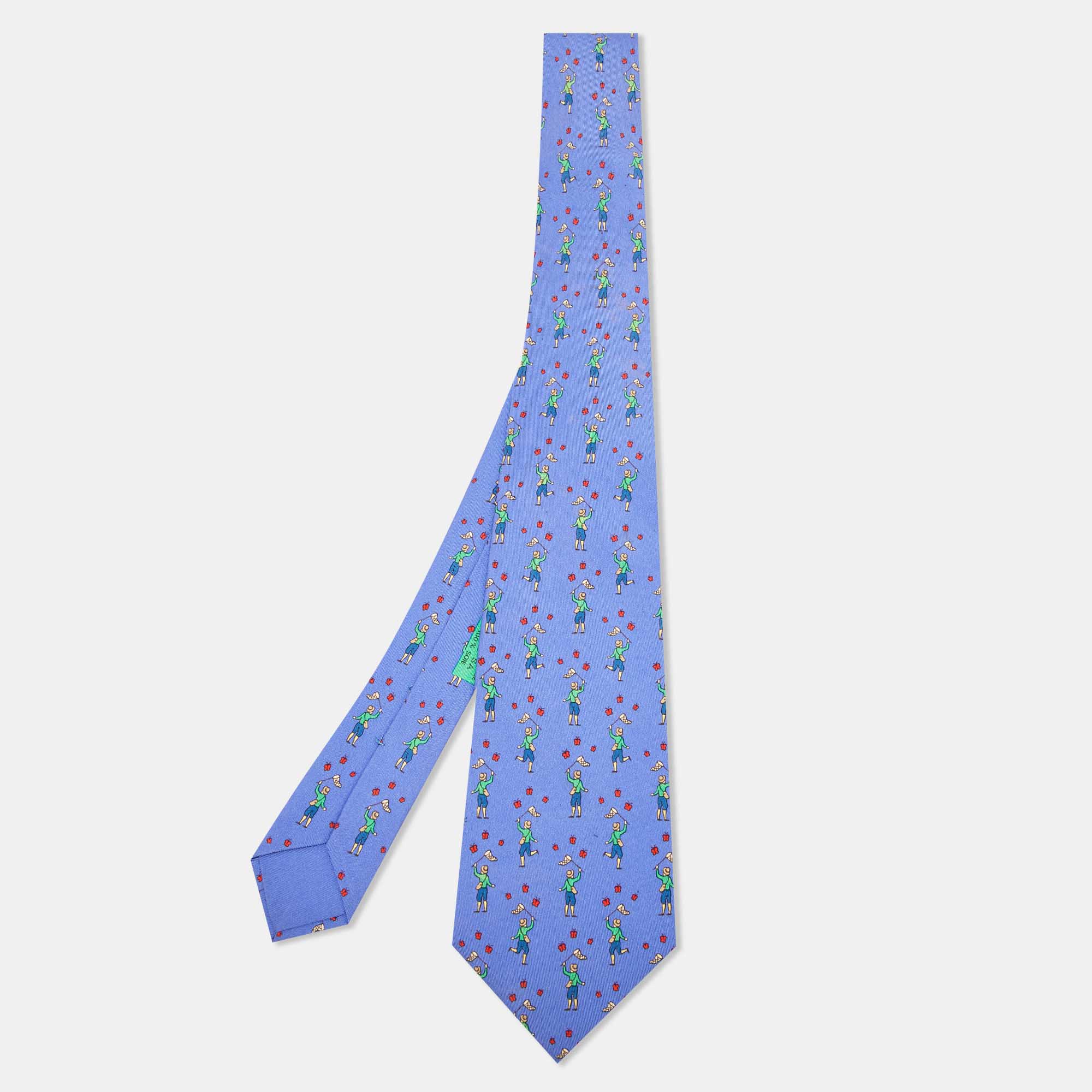 

Hermès Blue Butterfly Catcher Silk Classic Tie