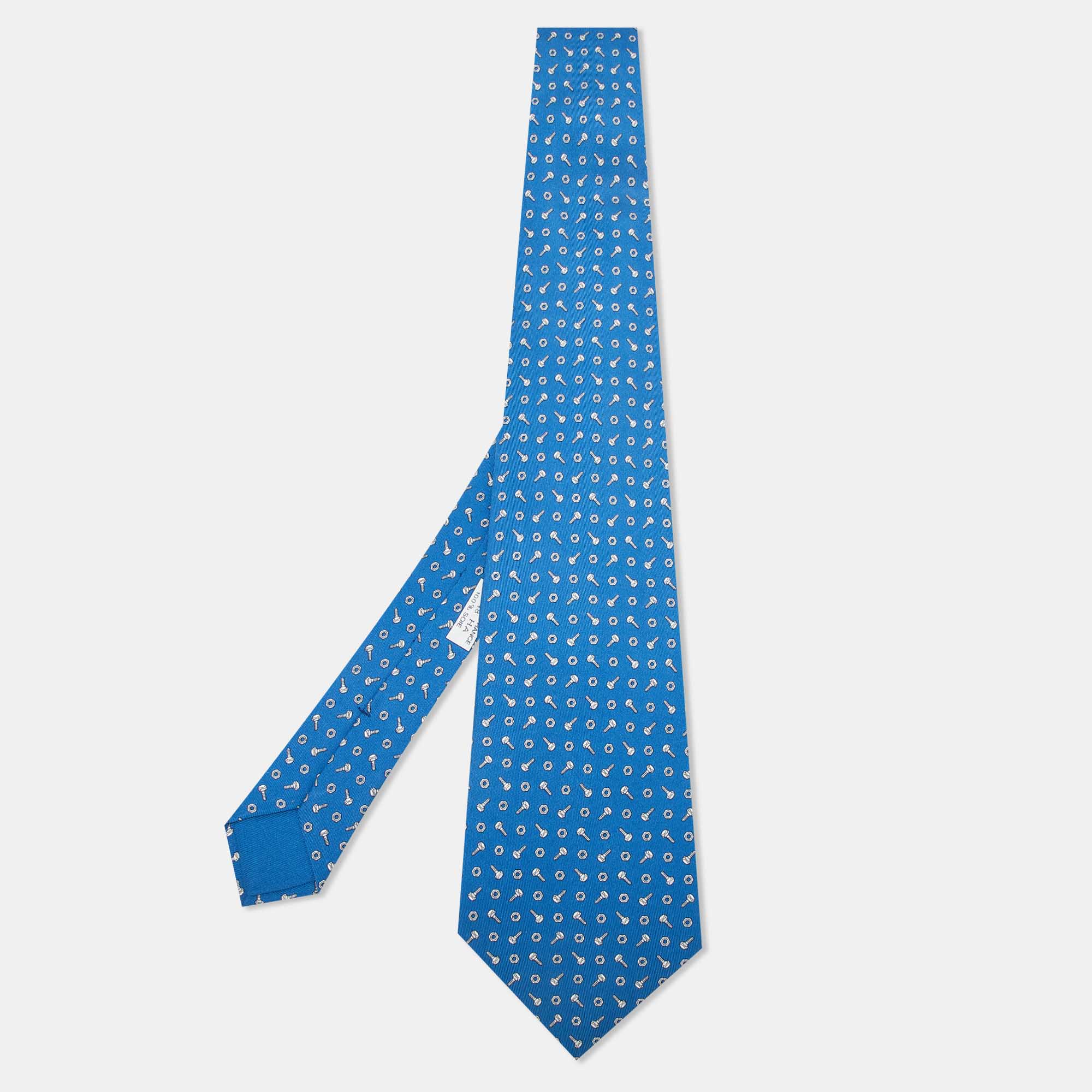 

Hermès Blue Screw Print Silk Classic Tie