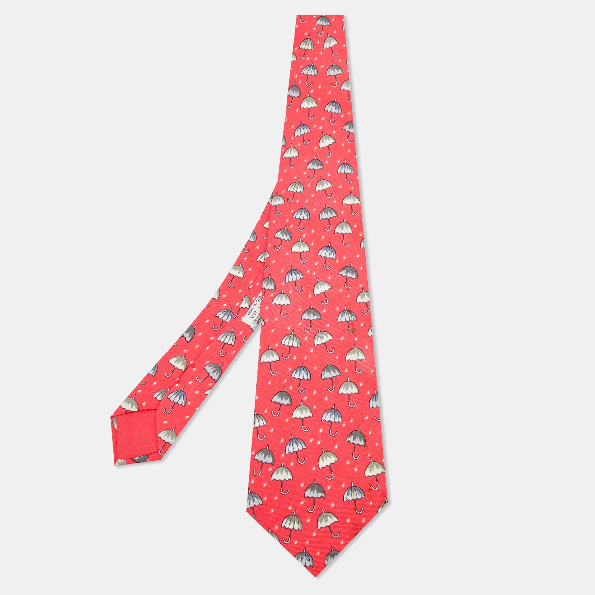 

Hermès Pink Umbrella Print Silk Tie