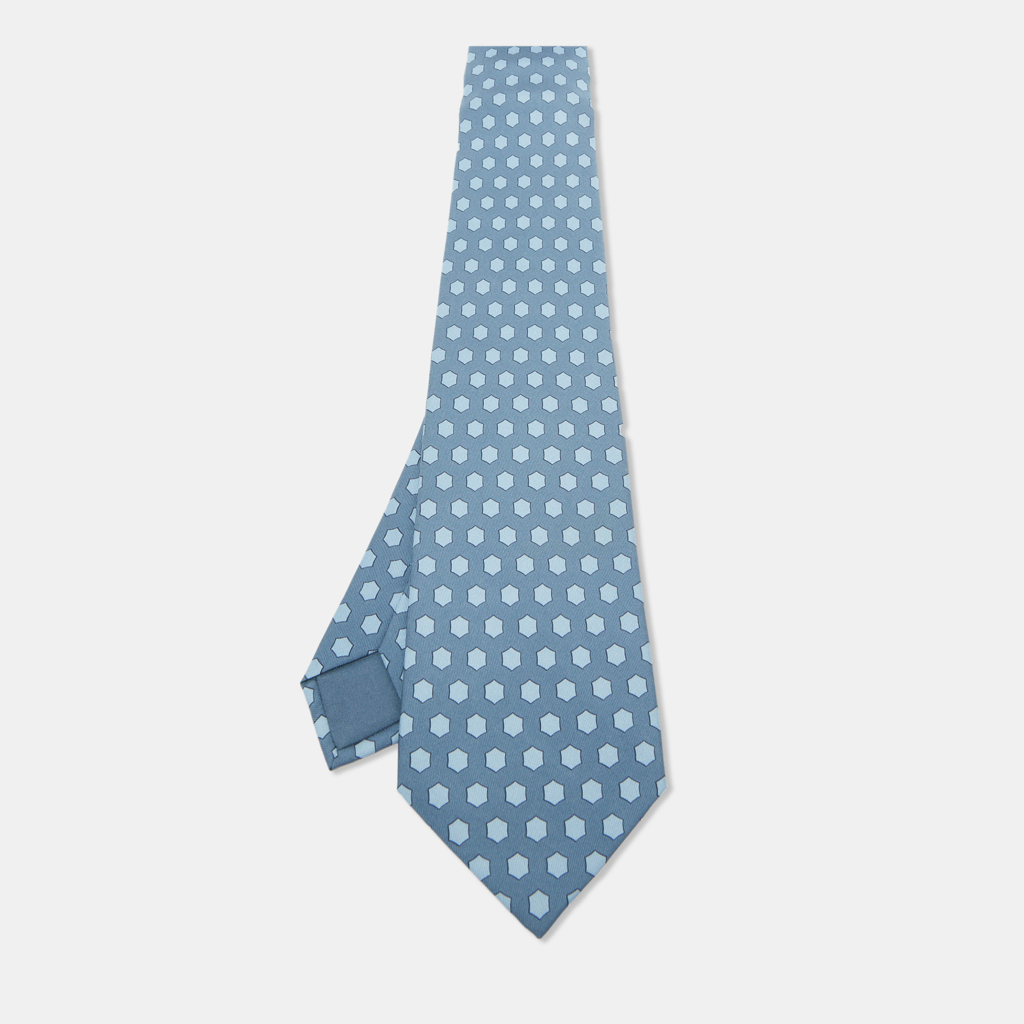 

Hermes Blue Hexagon Print Silk Tie