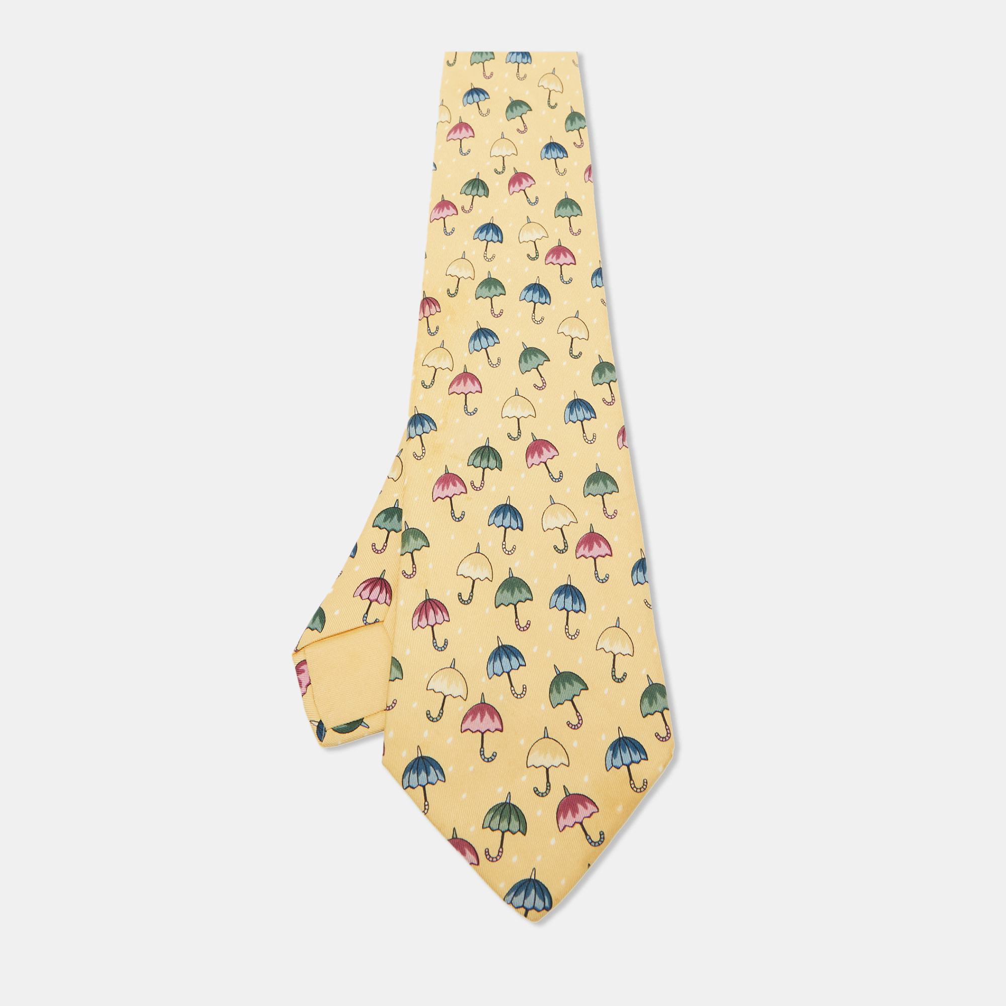 

Hermes Yellow Umbrella Print Silk Tie