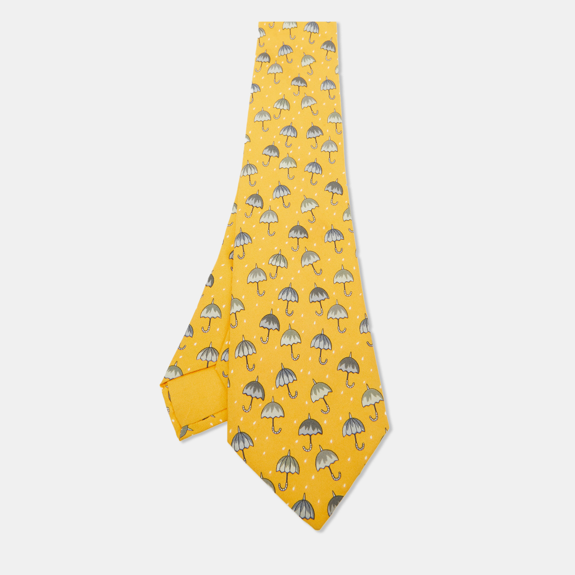 

Hermès Orange Umbrella Print Silk Tie