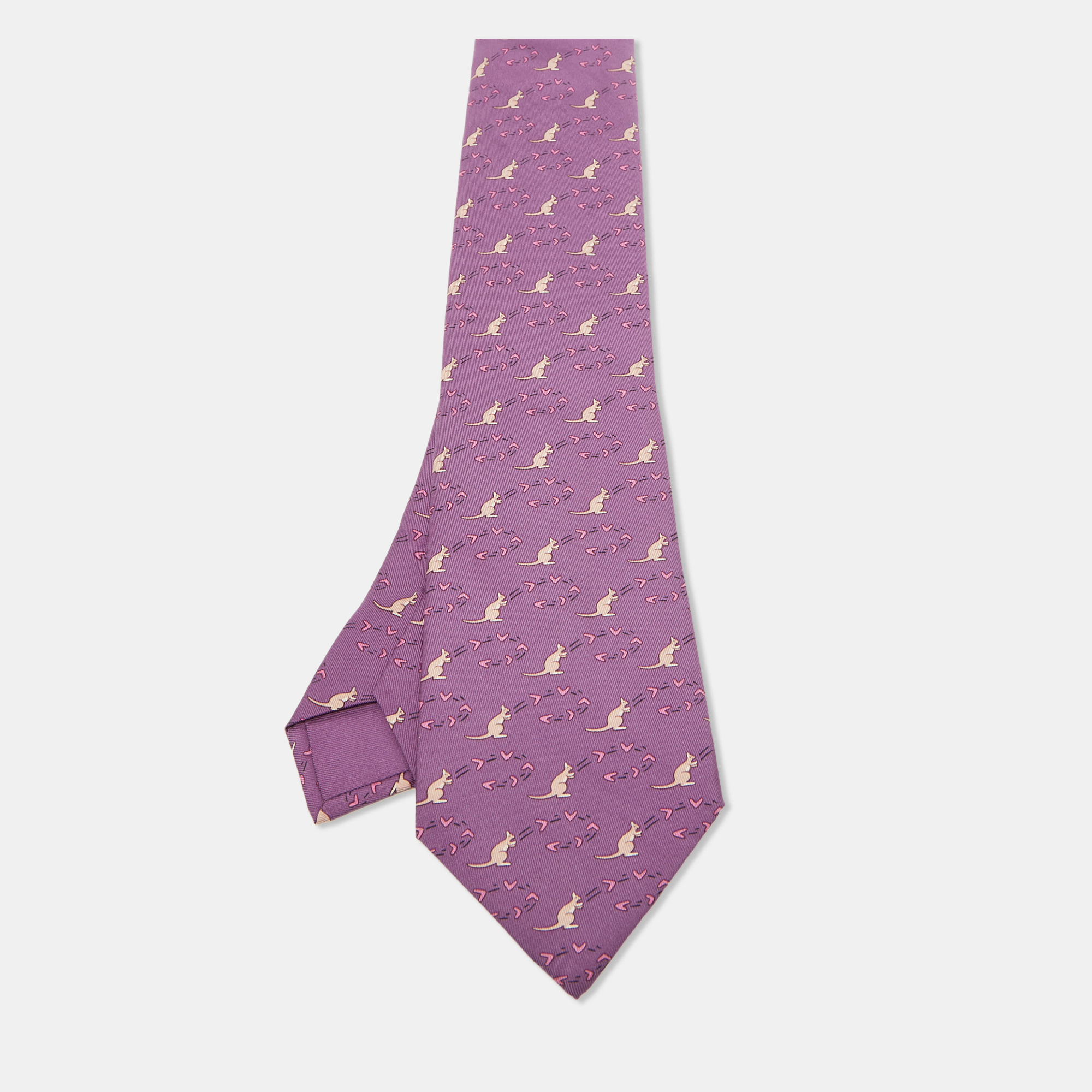 

Hermes Purple Kangaroo Print Silk Tie