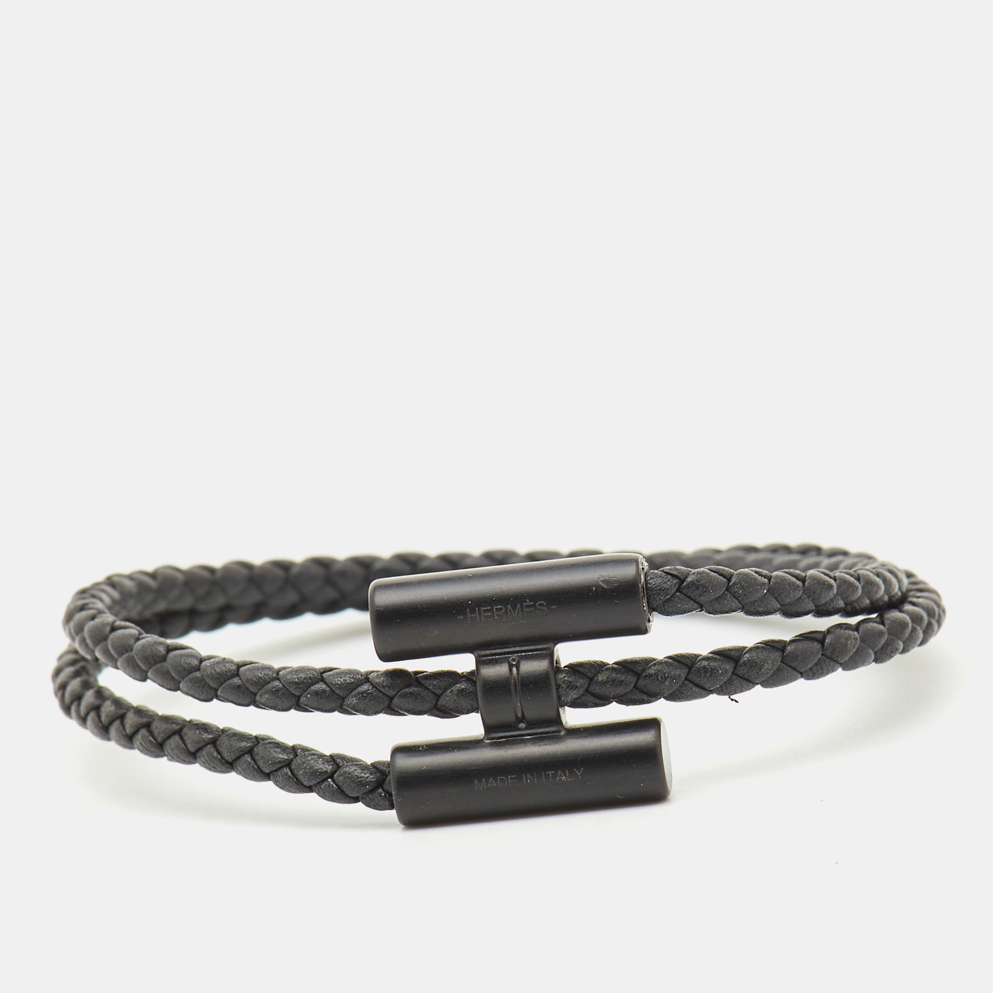 

Hermes Black Woven Leather H Tournis Tresse Bracelet