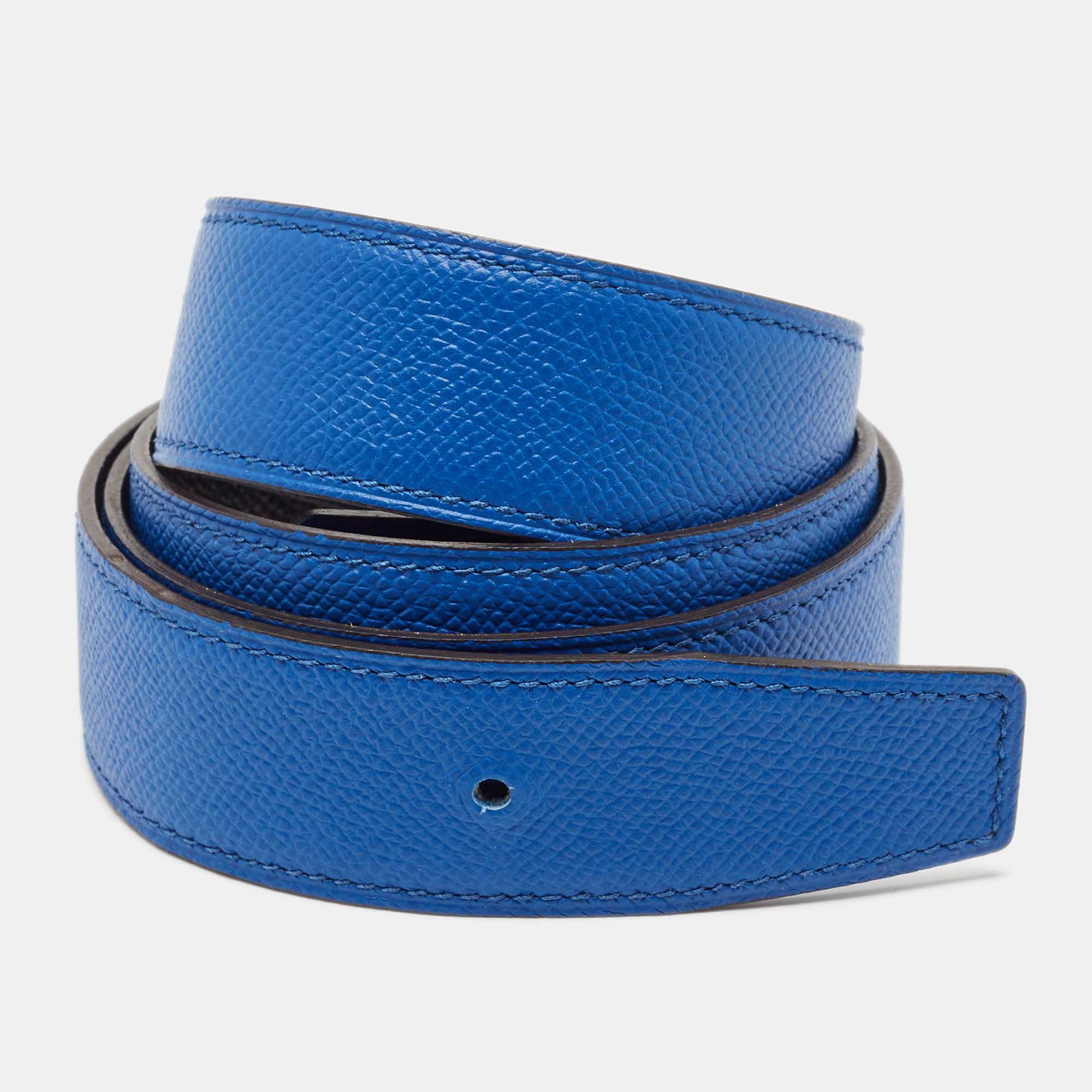 

Hermès Bleu France/Noir Epsom Leather Belt Strap, Blue