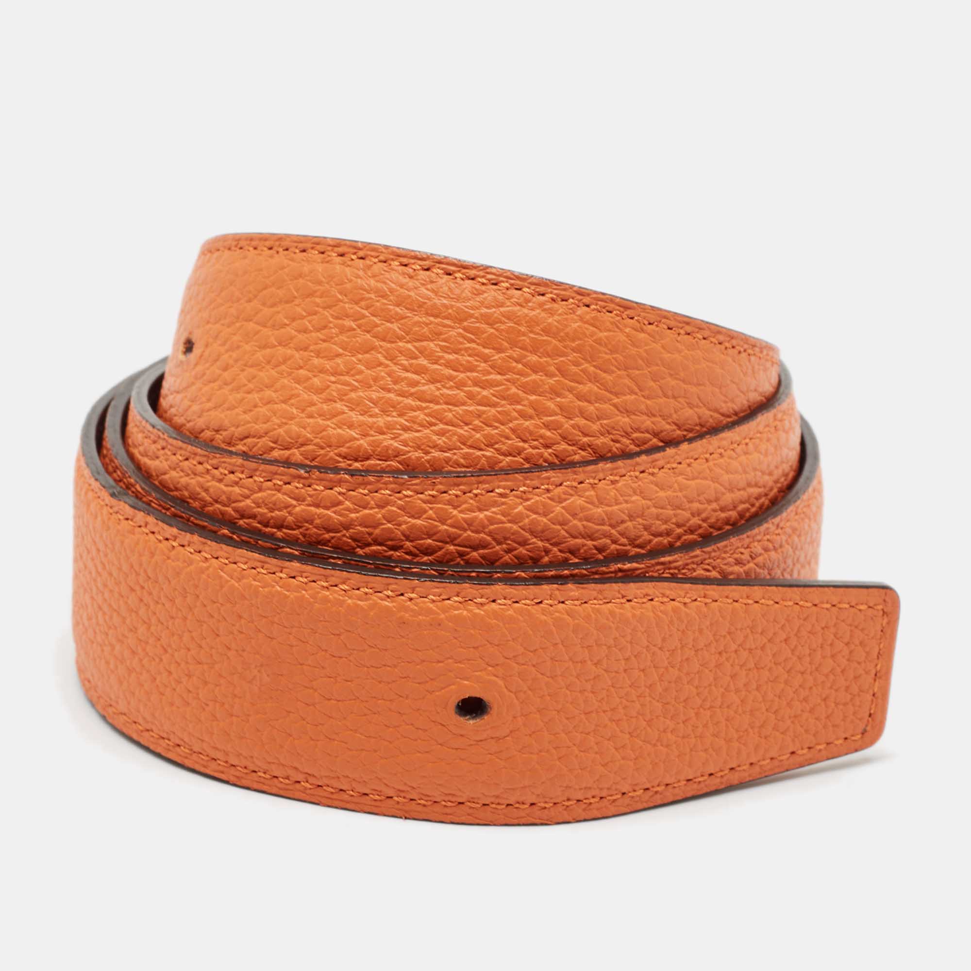 

Hermès Orange/Noir Togo and Box Leather Reversible Belt Strap