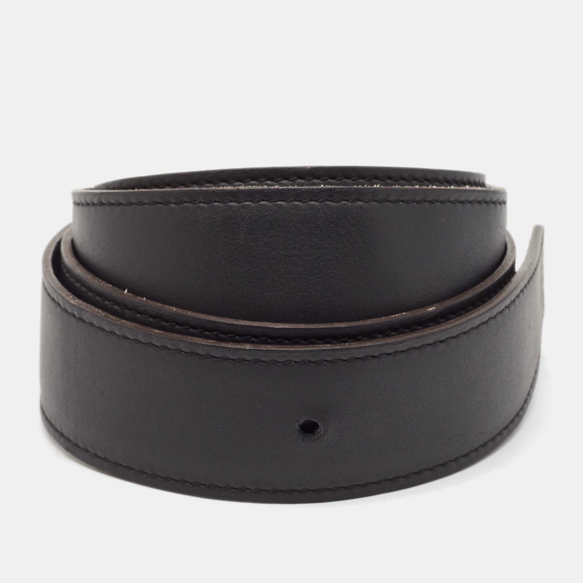 

Hermès Bleu Minuit/Noir Togo and Swift Leather Reversible Belt Strap, Blue