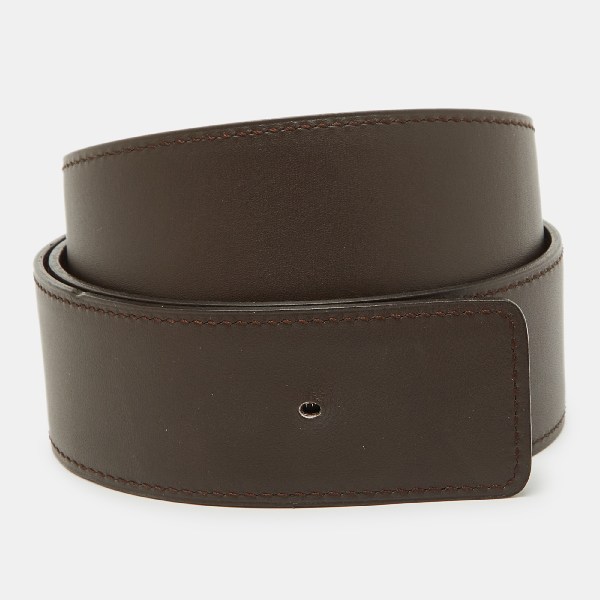 Hermes Prune/Chocolat Evercolor and Swift Leather Reversible Belt Strap 95 CM 