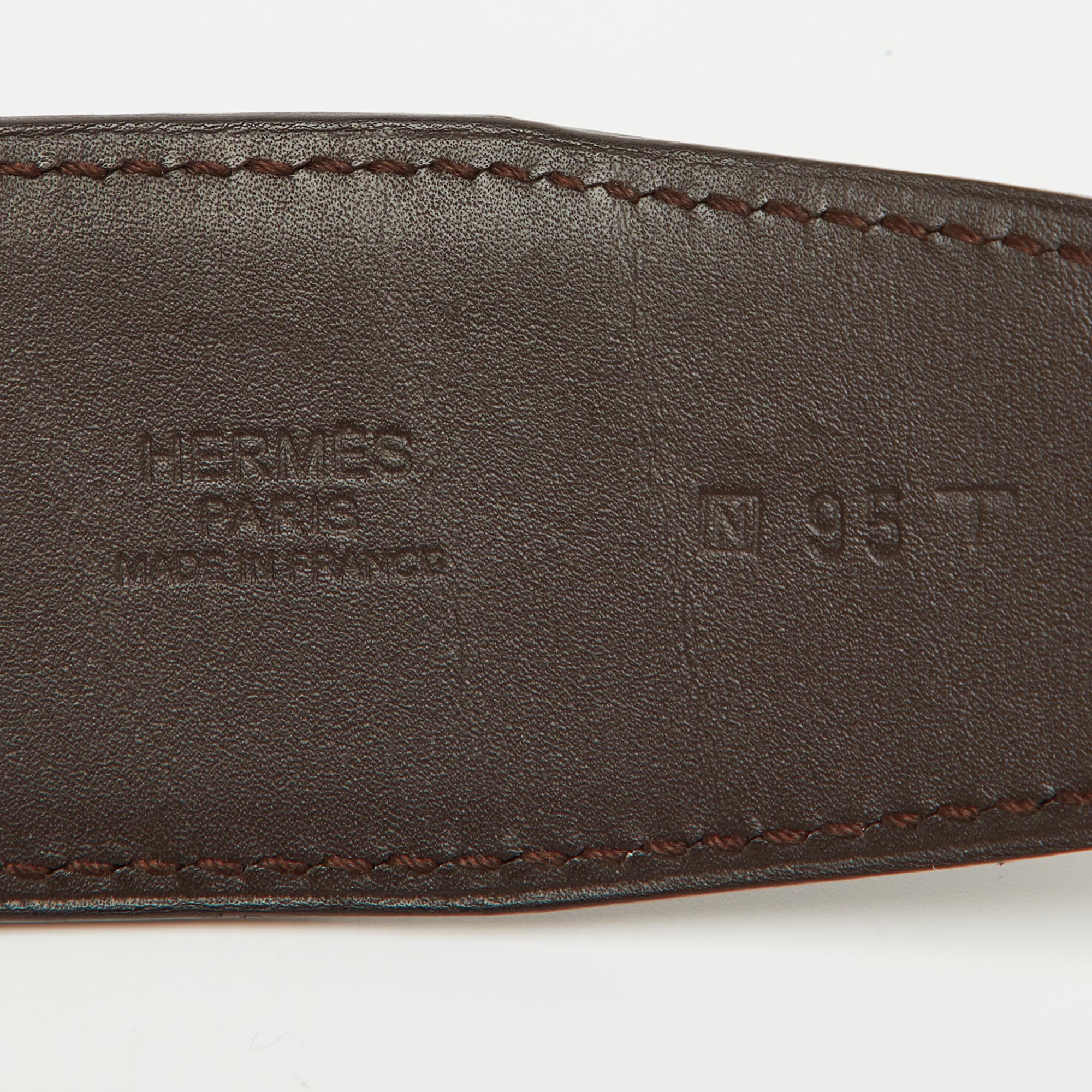 Hermes Prune/Chocolat Evercolor and Swift Leather Reversible Belt Strap 95 CM 