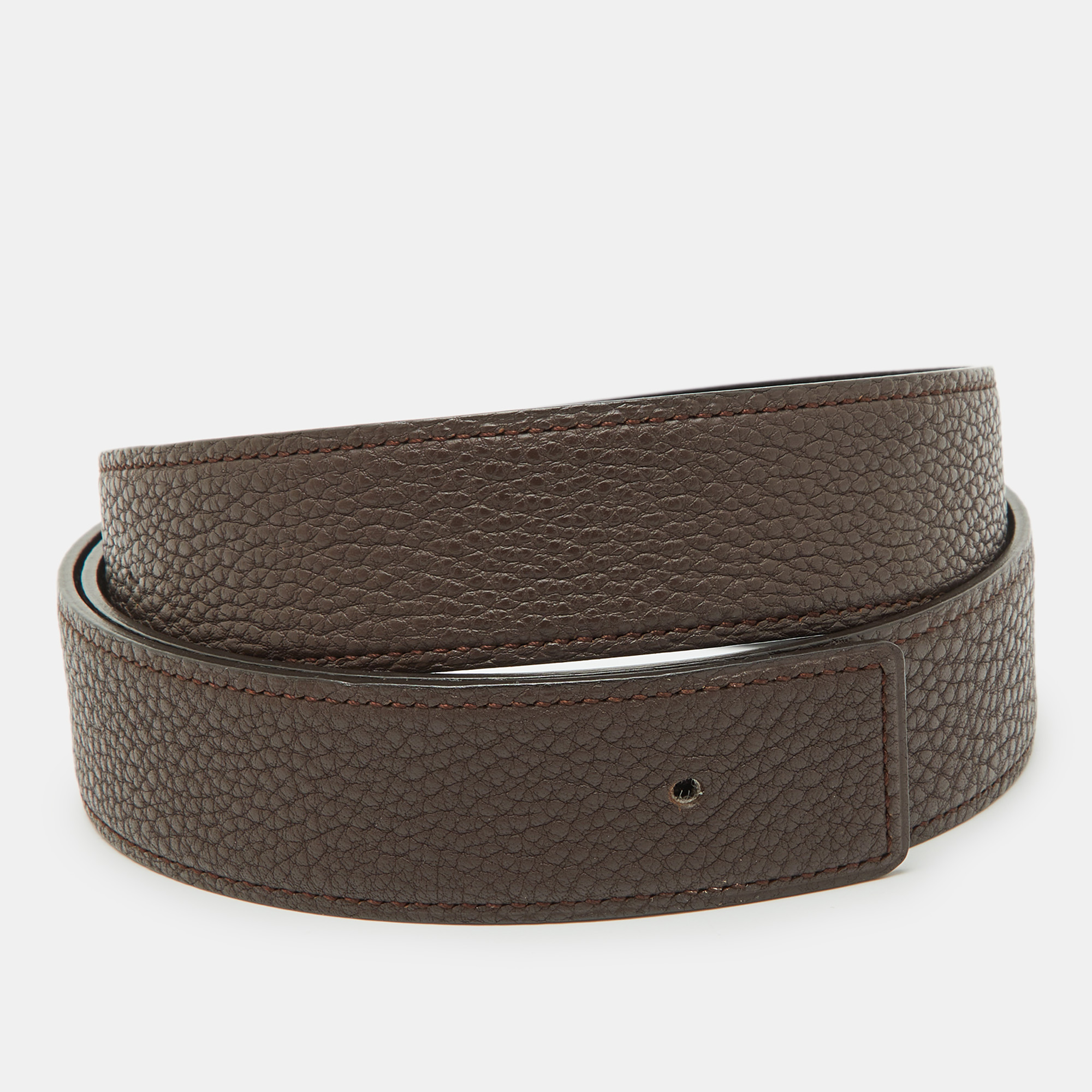 

Hermes Cacao/Noir Togo and Chamonix Leather Reversible Belt Strap, Brown