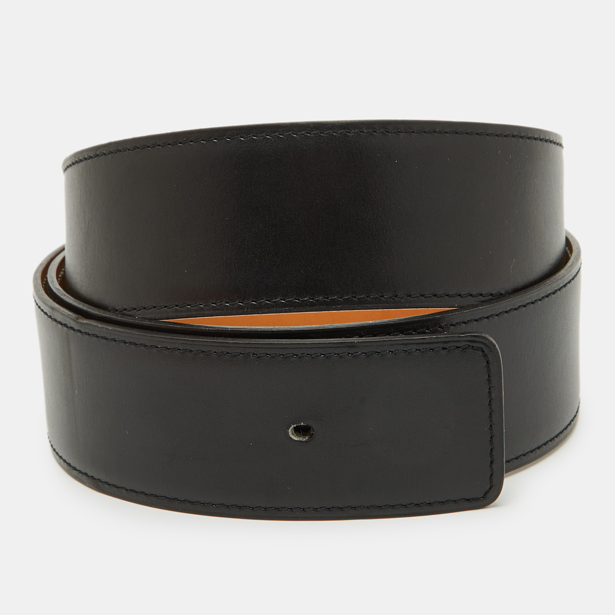 

Hermes Noir/Gold Swift Leather Reversible Belt Strap, Black