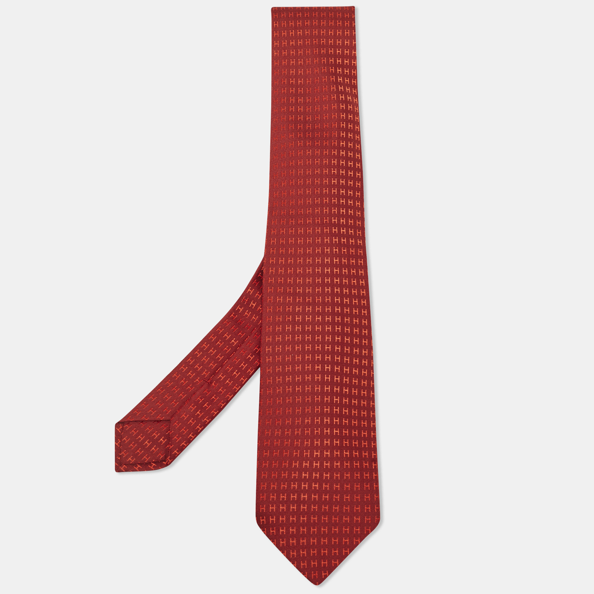 

Hermès Red Silk Faconnee H Bicolore Tie